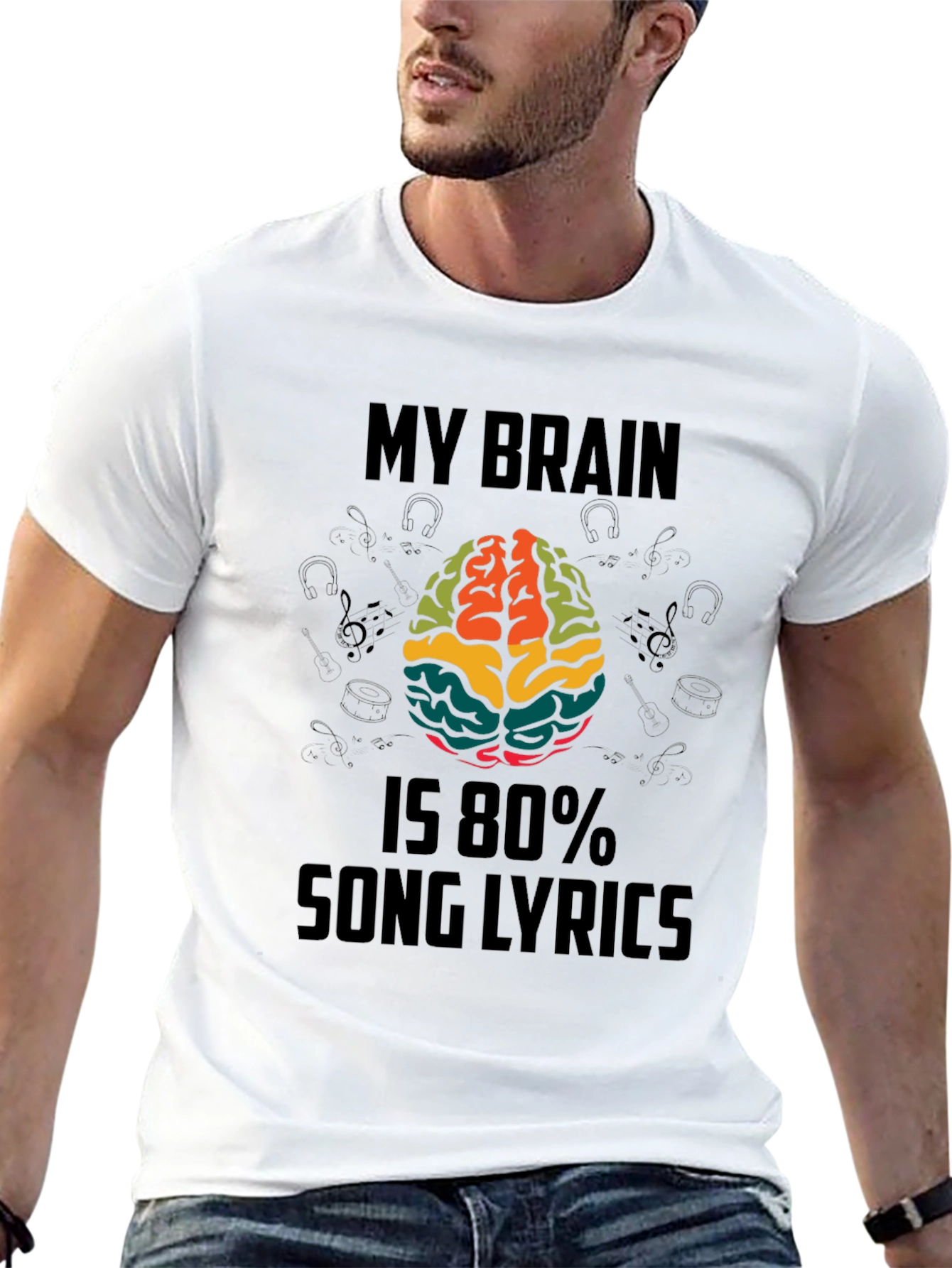 Black My Brain Is 80% Song Lyrics Funny T-Shirt view 13