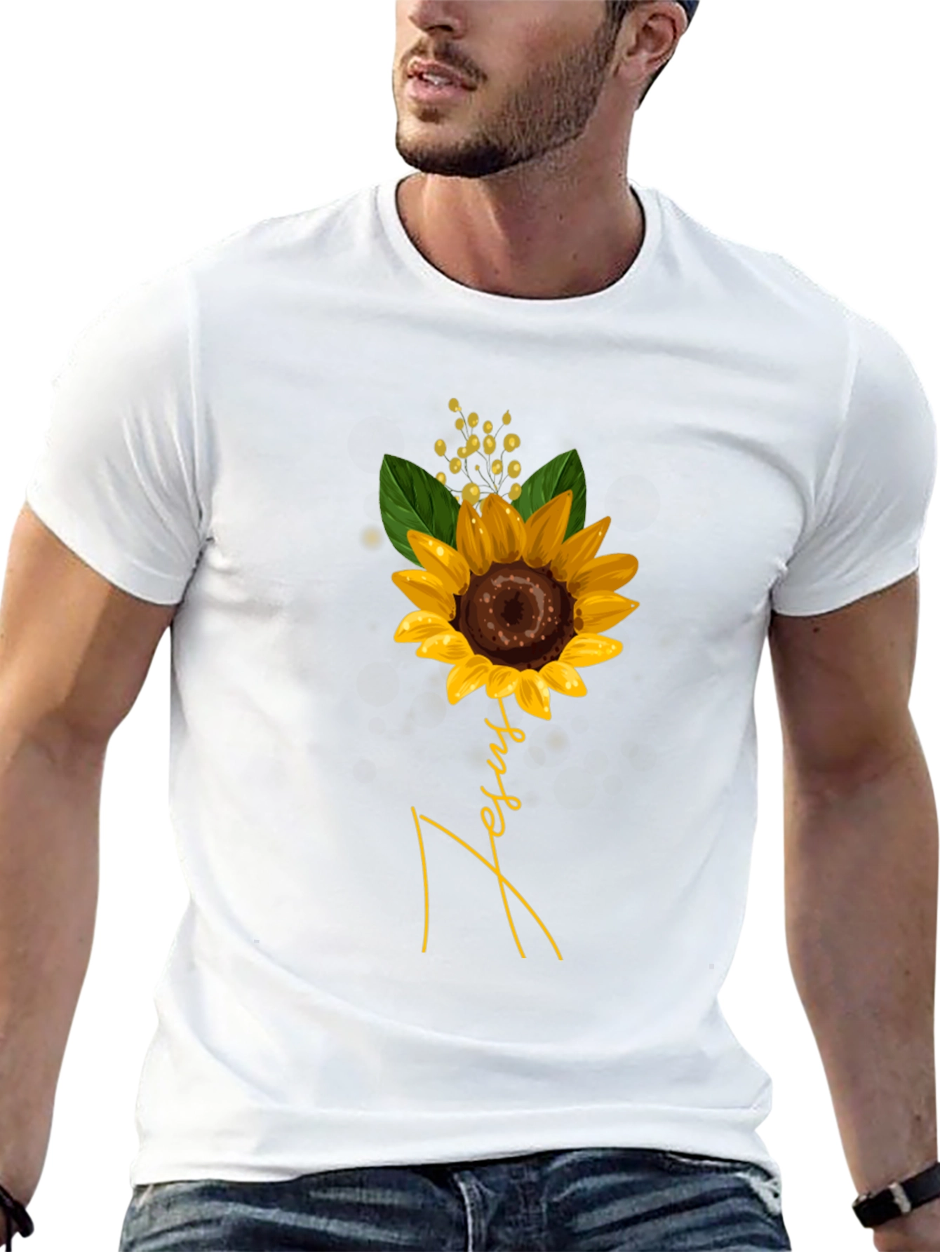 Black Jesus Sunflower Graphic T-Shirt view 13