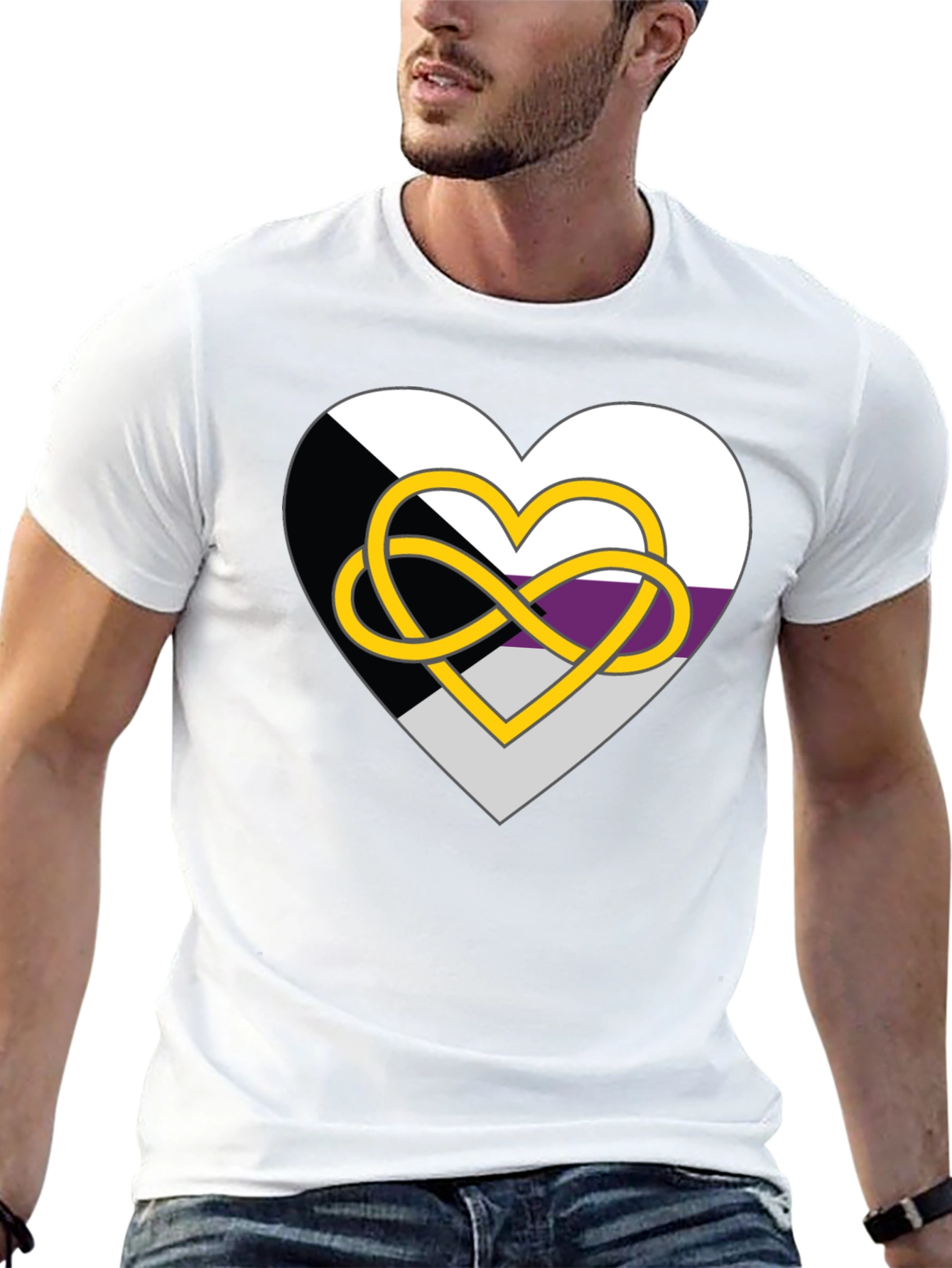Black Demisexual Pride Heart Infinity Symbol Black T-Shirt view 13
