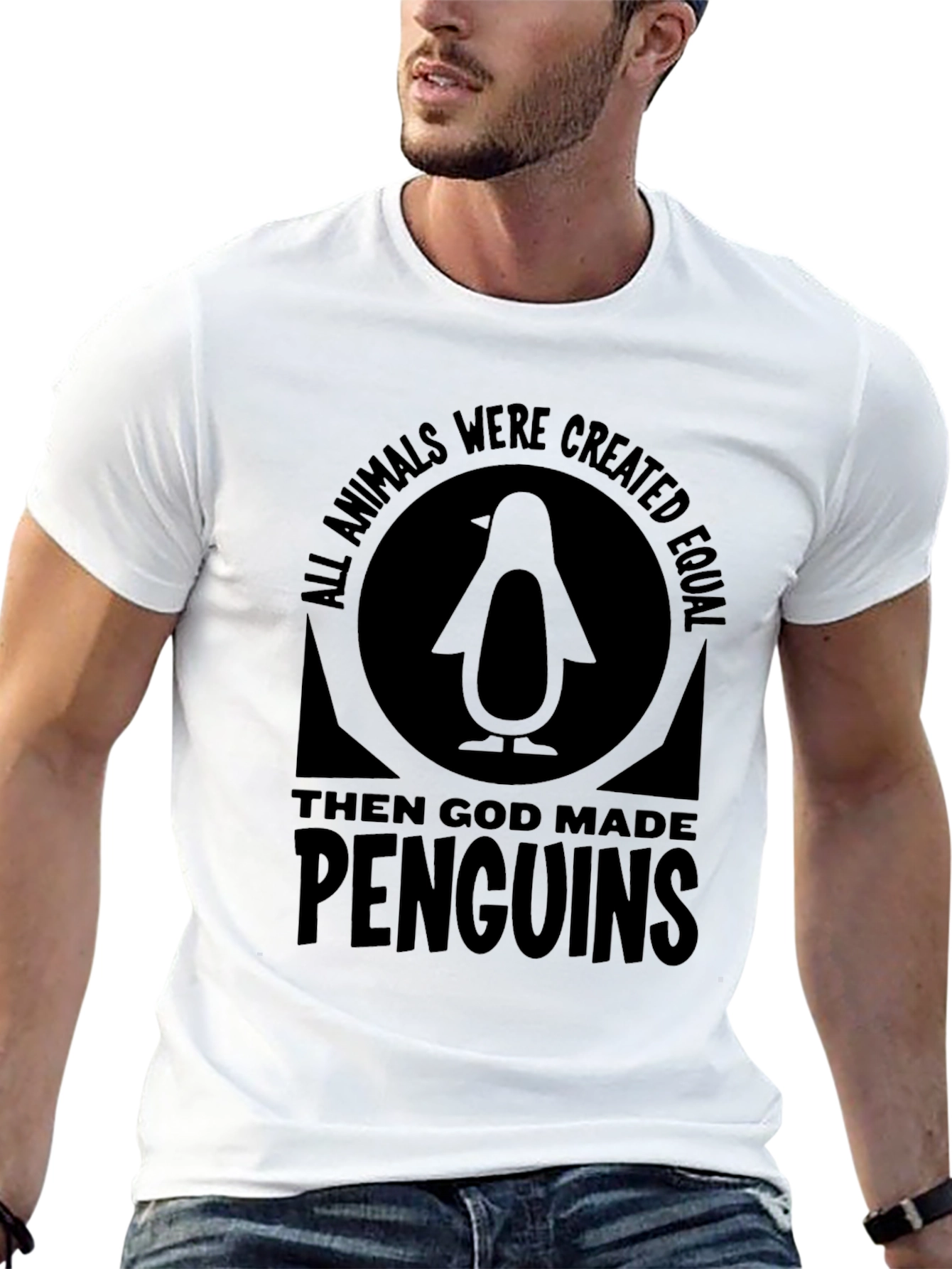 Black Penguin Graphic T-Shirt - All Animals Were Created Equal view 13