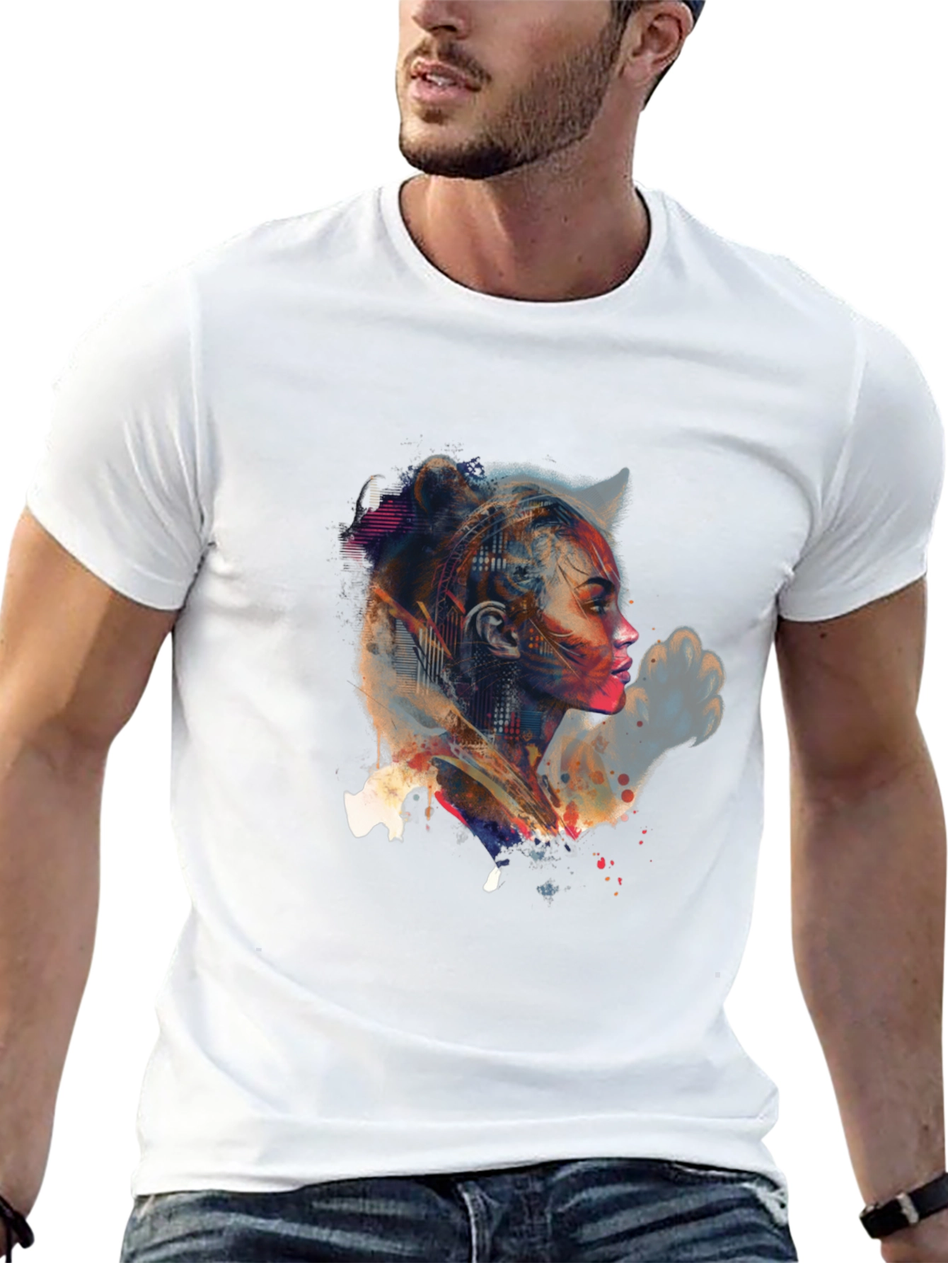 Black Abstract Woman Portrait Graphic Tee view 13