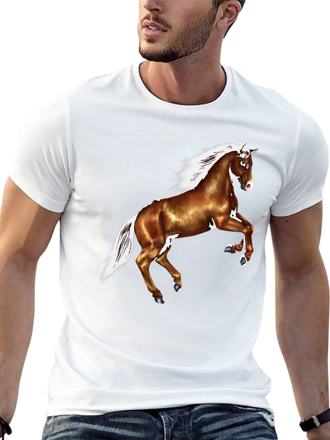 Black Horse Graphic Tee - Black Cotton Casual T-Shirt view 13