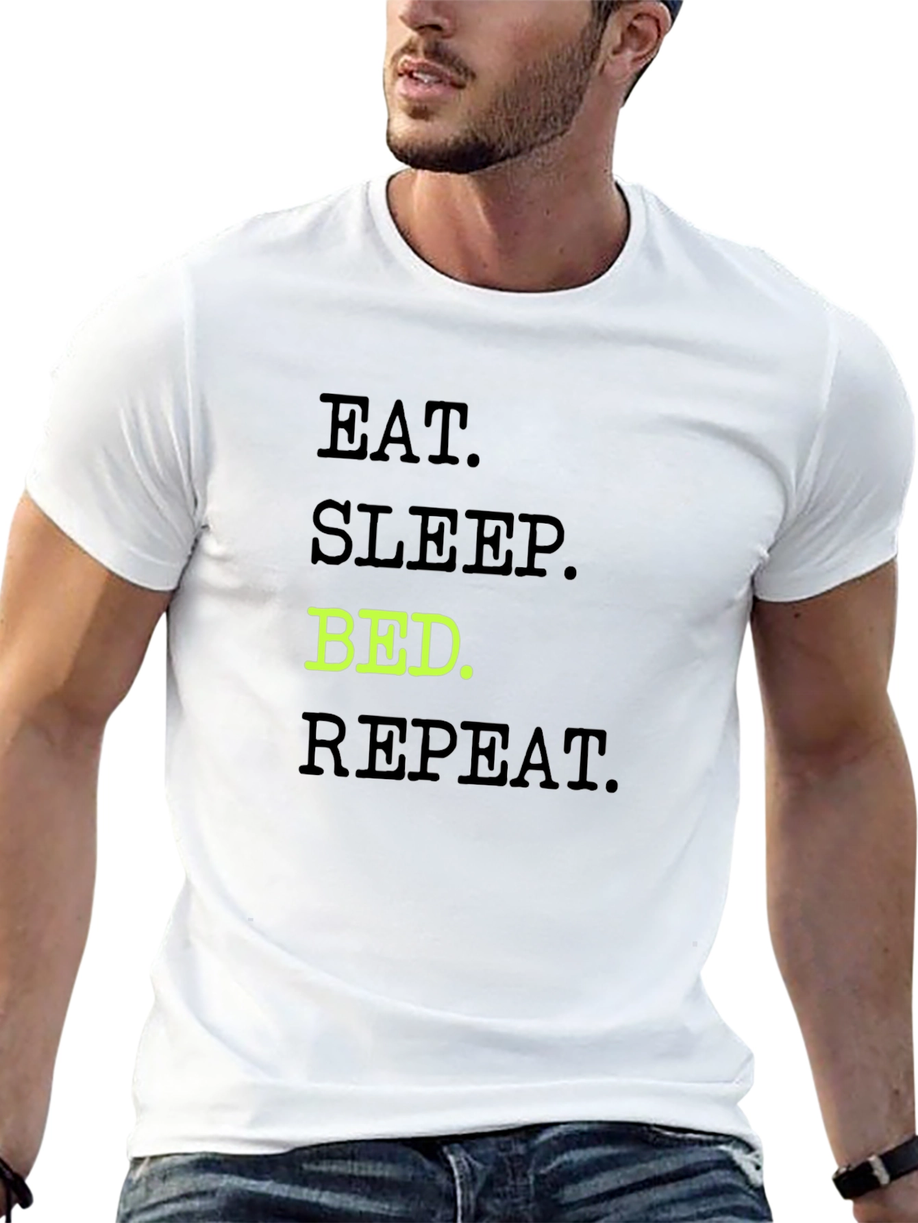 Black Eat Sleep Bed Repeat T-Shirt - Relaxed Fit Cotton Tee view 13
