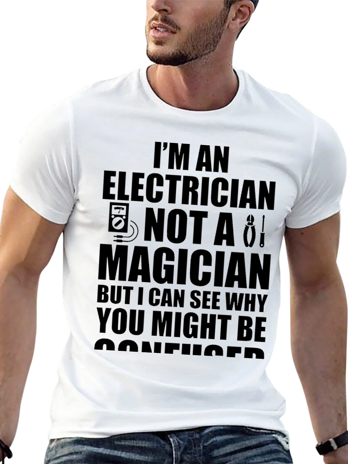 Black Electrician Humor T-Shirt - I'm an Electrician Not a Magician view 13