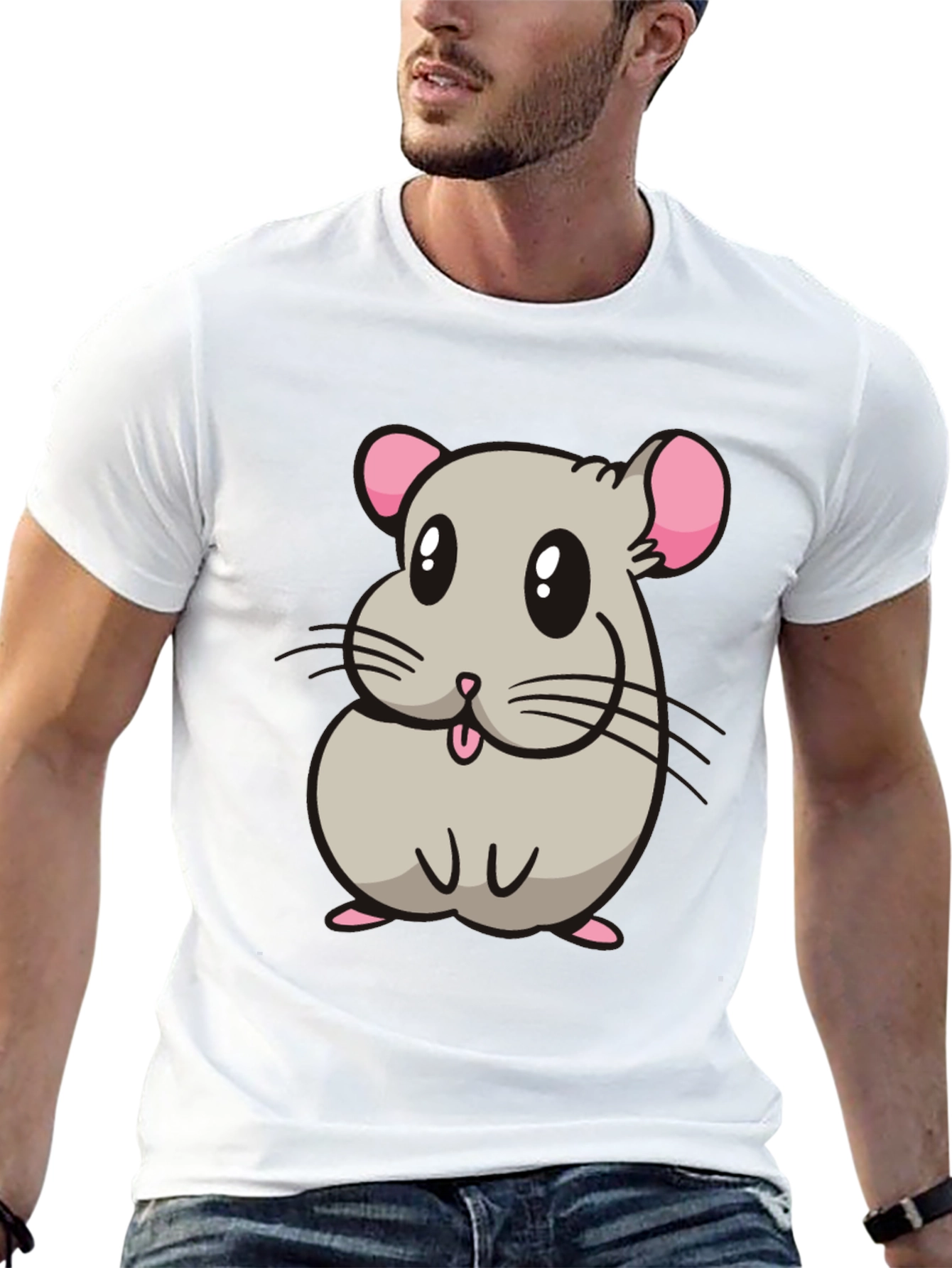 Black Cute Hamster Cartoon Graphic T-Shirt view 13