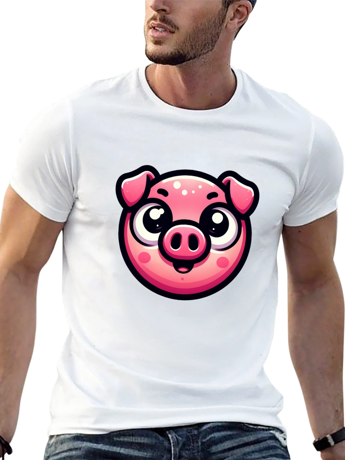 Black Cute Pig Graphic Print Black T-Shirt view 13