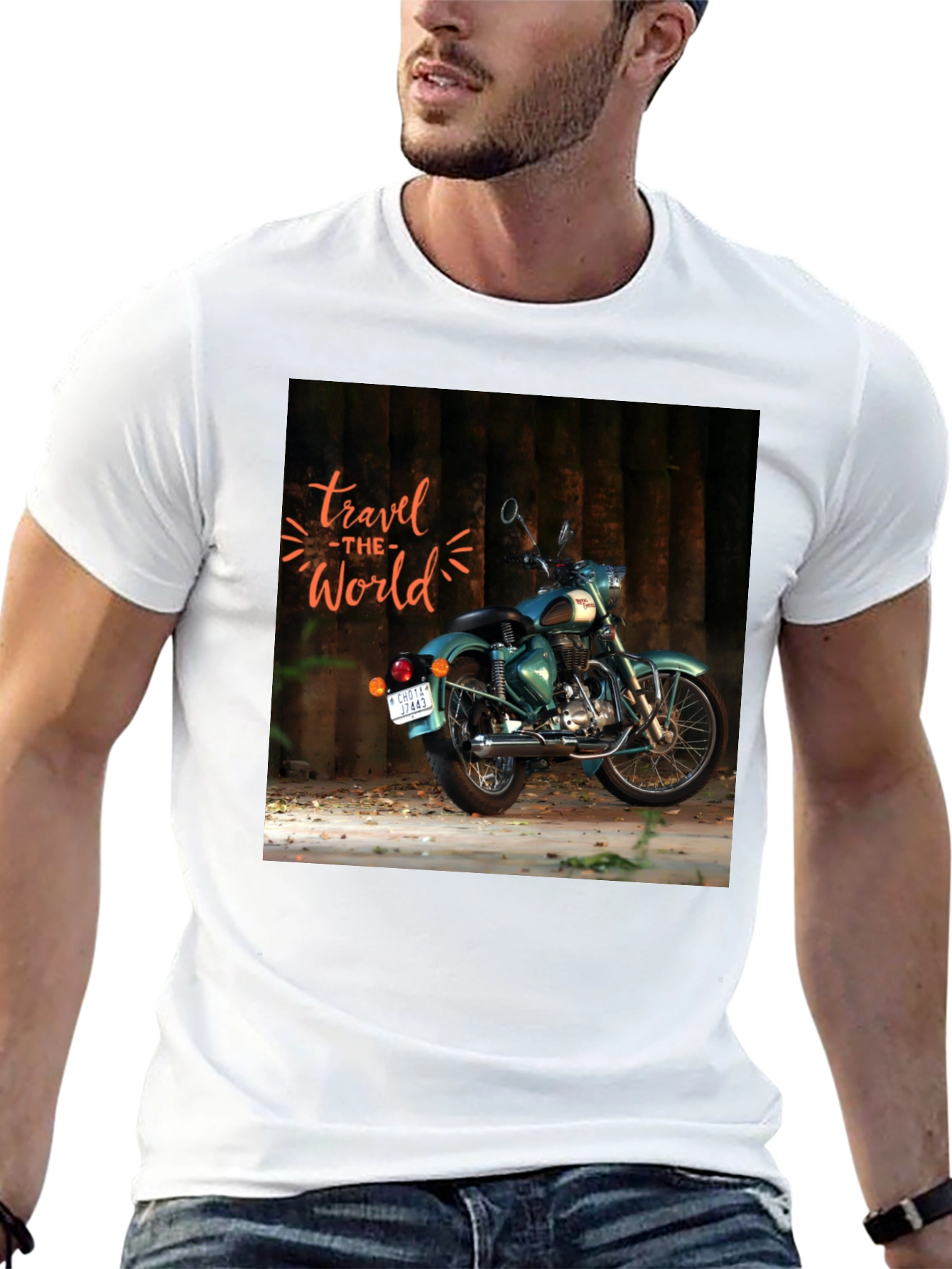 Black Travel the World Motorcycle Graphic T-Shirt view 13