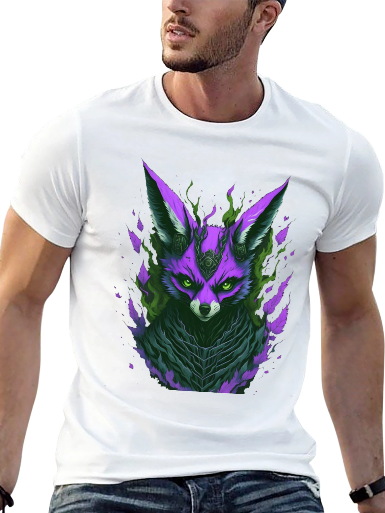 Black Mystic Fox Graphic Tee - Unique Purple Design view 13