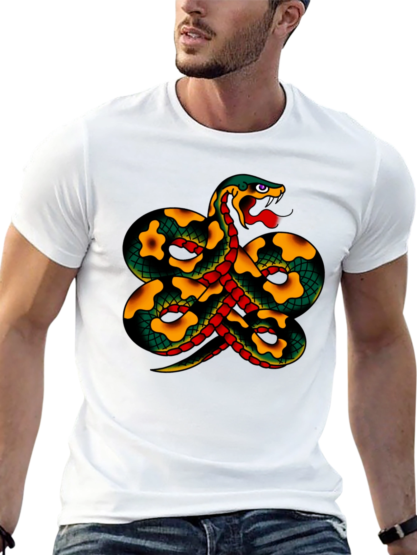 Black Snake Tattoo Style Graphic Black T-Shirt view 13