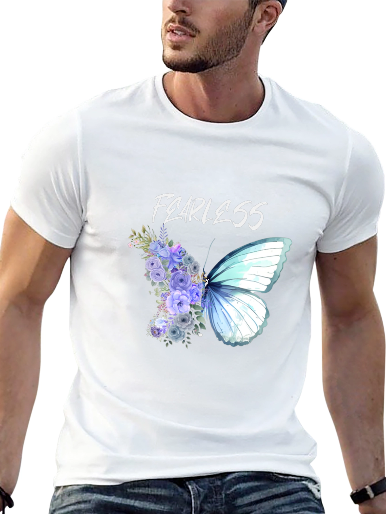 Black Fearless Butterfly Floral Graphic Tee - Unisex view 13