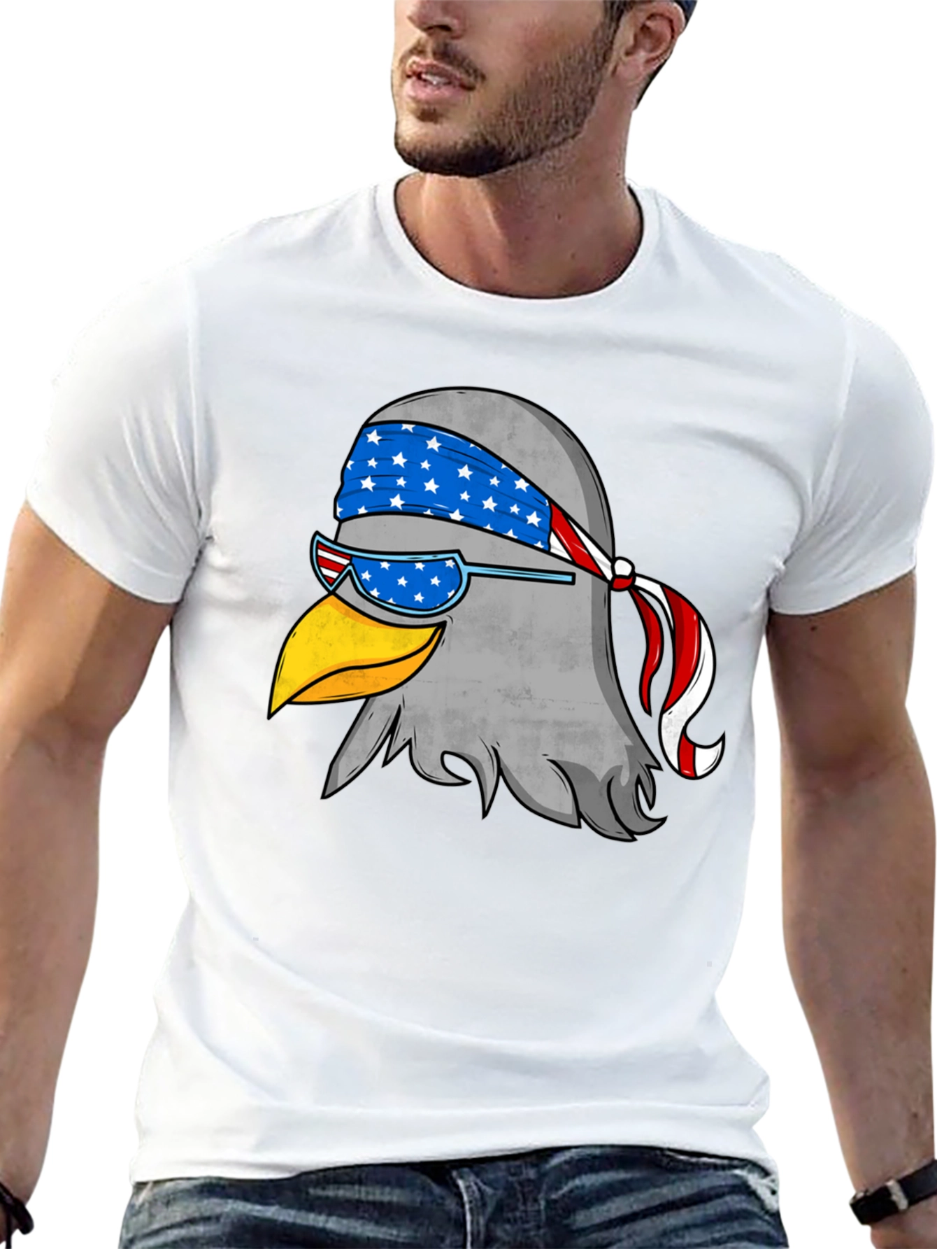 Black Patriotic Eagle Graphic Tee - Black Cotton T-Shirt view 13