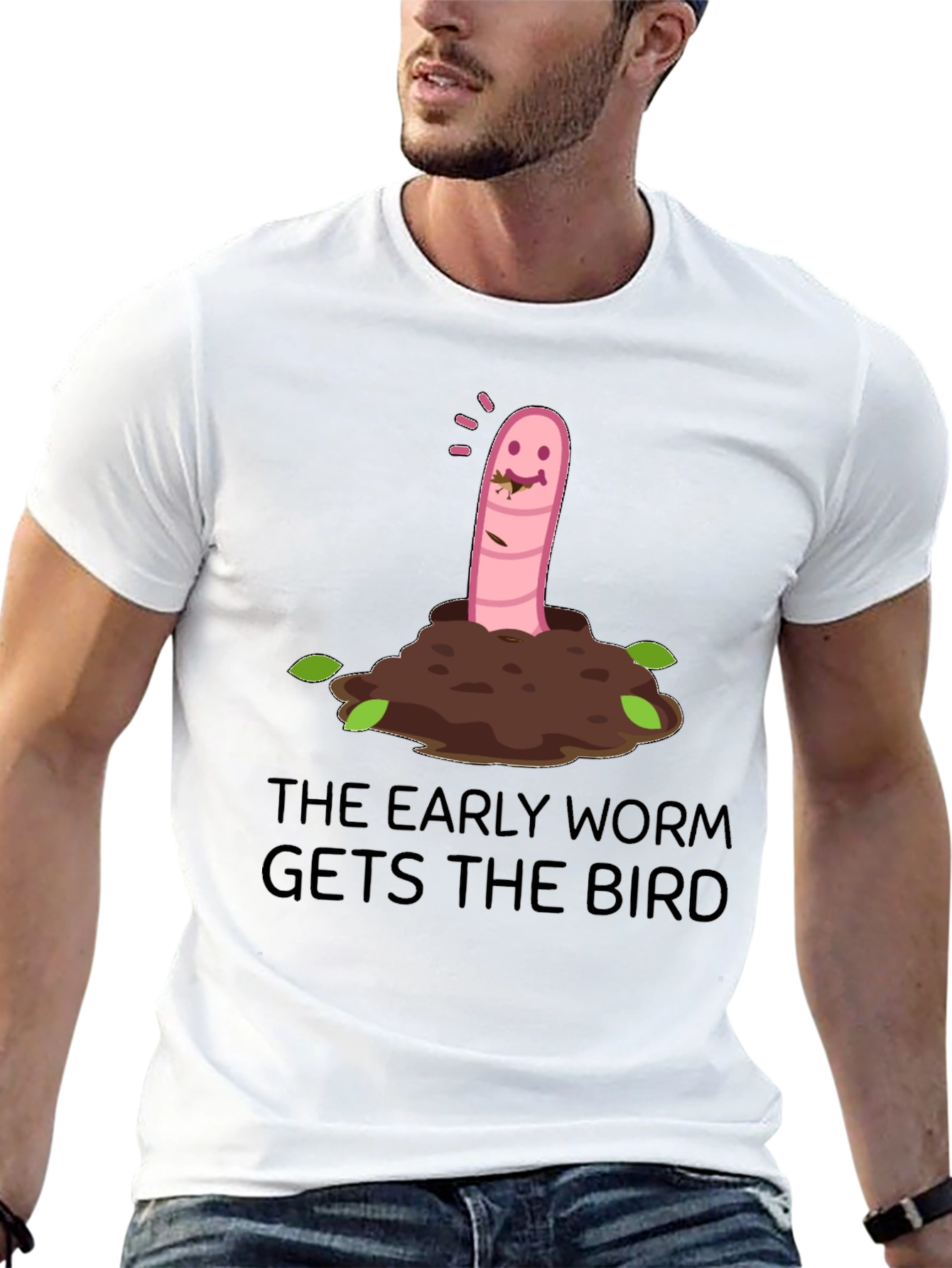Black Early Worm Gets the Bird Graphic T-Shirt view 13