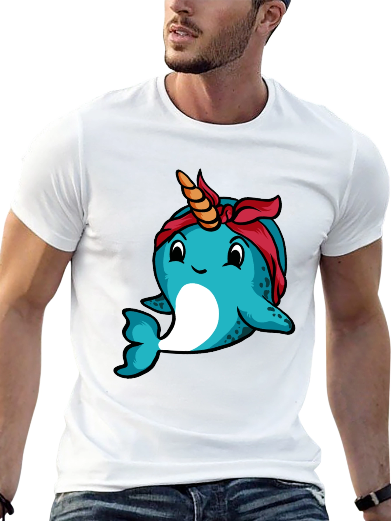 Black Narwhal T-Shirt: Unique Cartoon Bandana Graphic Tee view 13