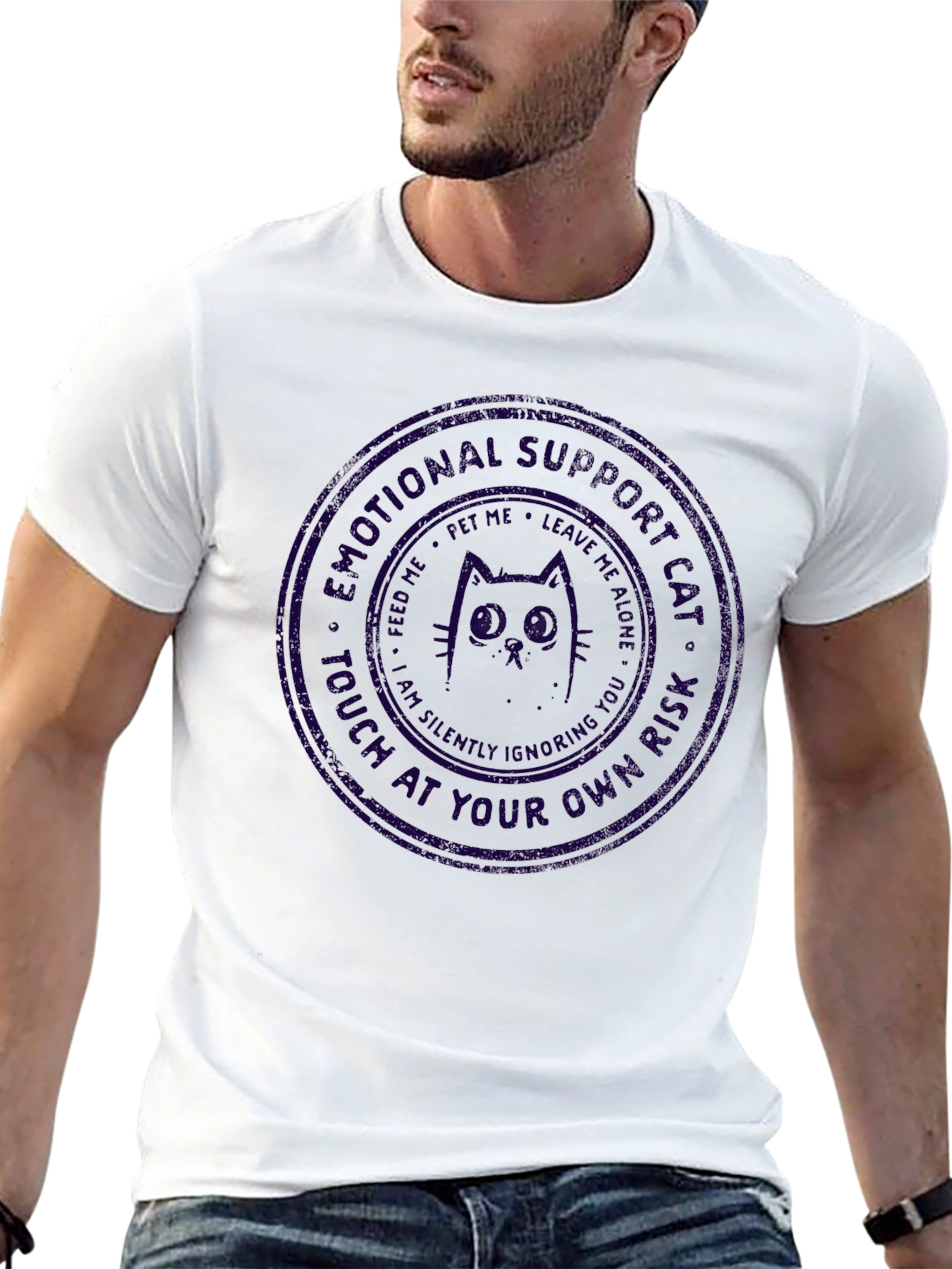 Black Emotional Support Owl Cat Crewneck T-Shirt view 13