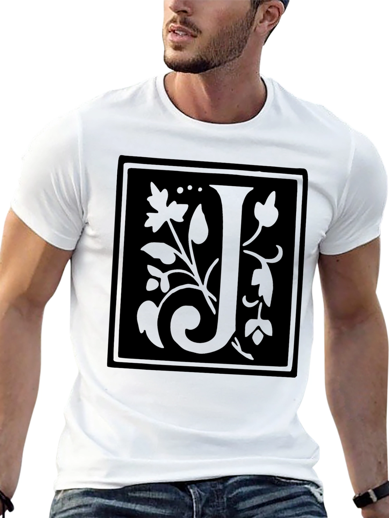 Black Floral Initial J Black T-Shirt view 13