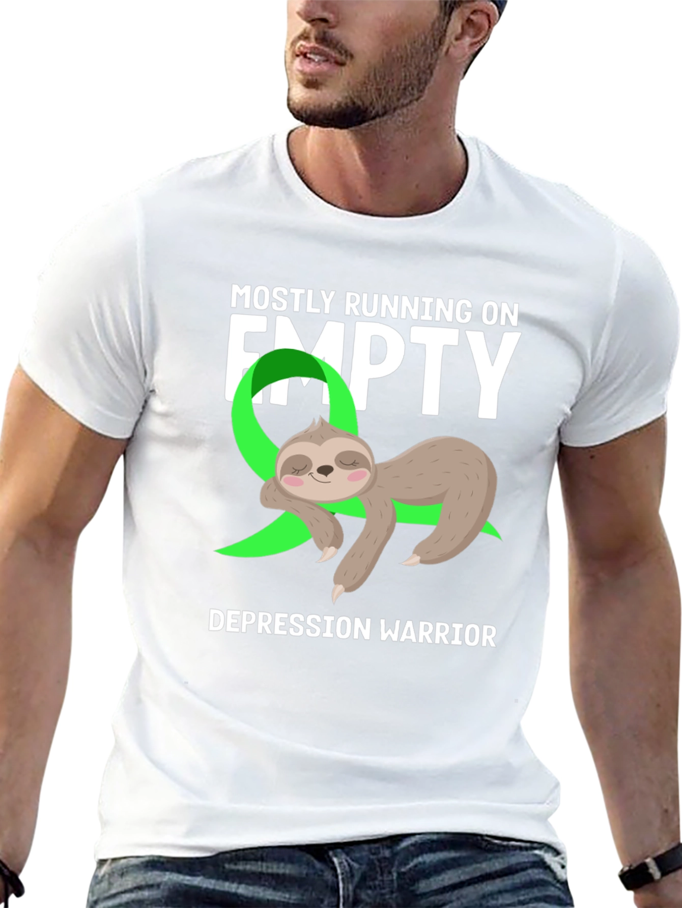Black Mostly Running on Empty Depression Warrior Sloth Tee view 13