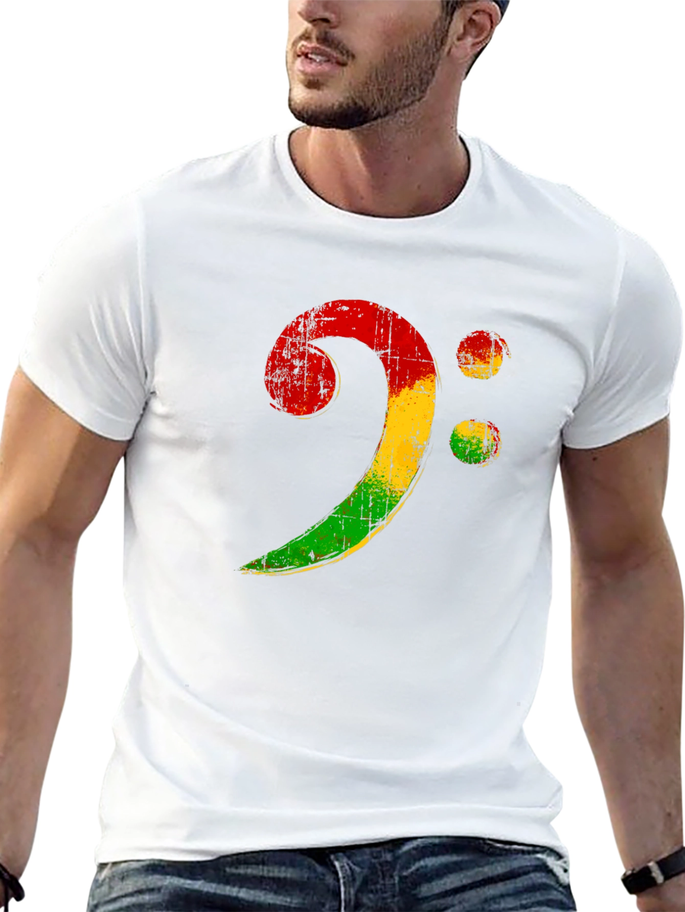 Black Rasta Bass Clef Graphic Tee - Reggae Music Shirt view 13