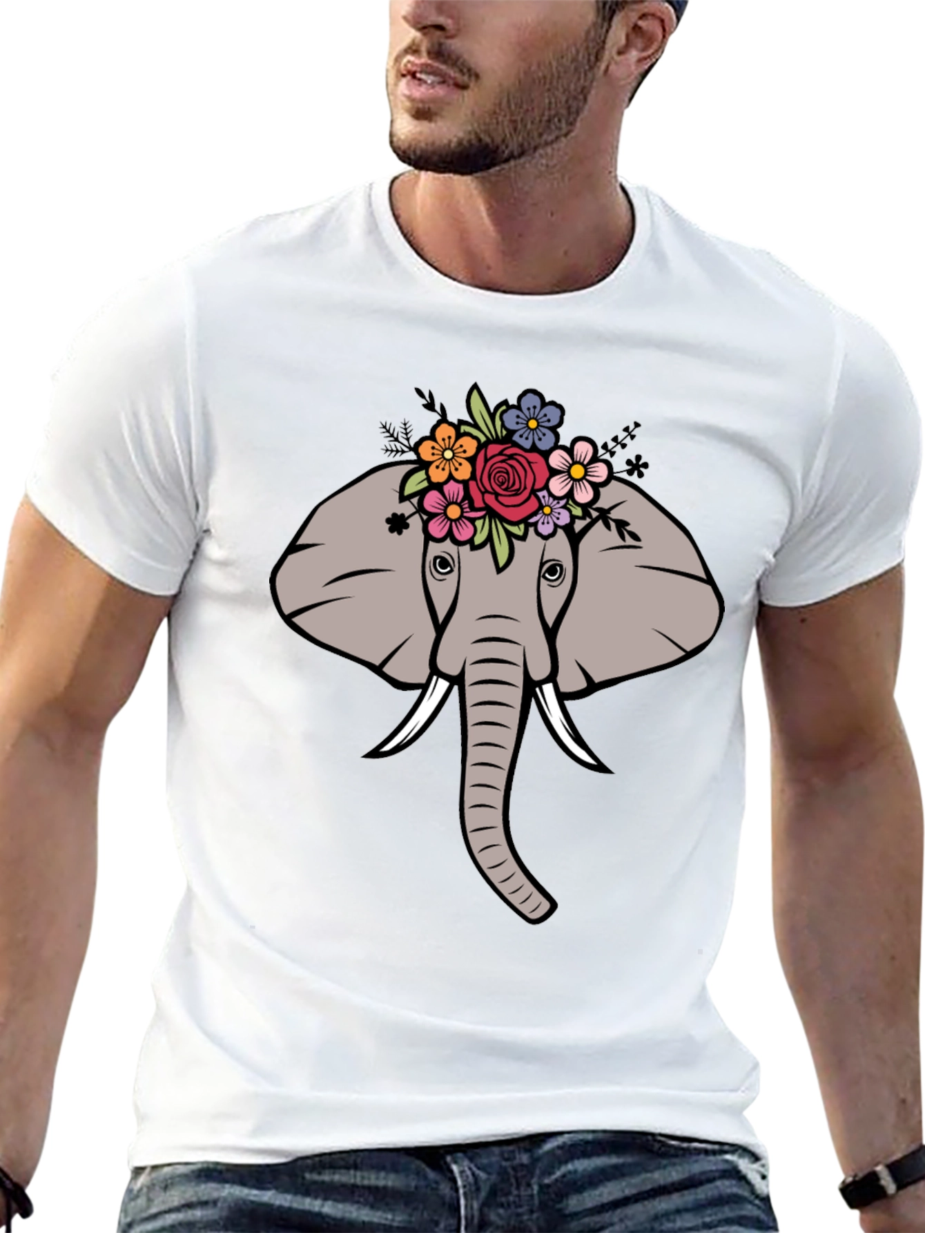 Black Floral Elephant Graphic Tee - Men's Black T-Shirt view 13