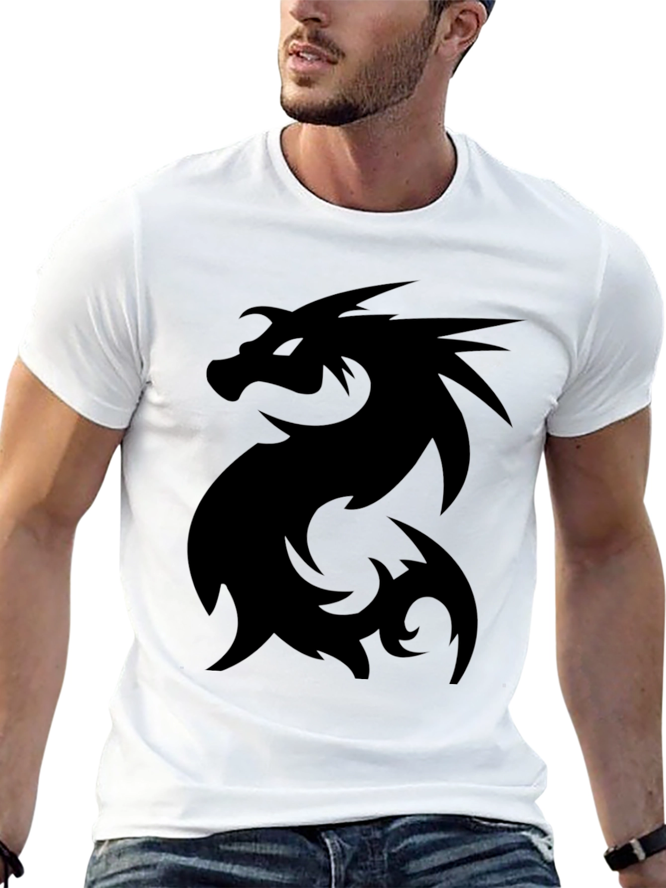 Black Black Dragon Graphic T-Shirt for Men view 13