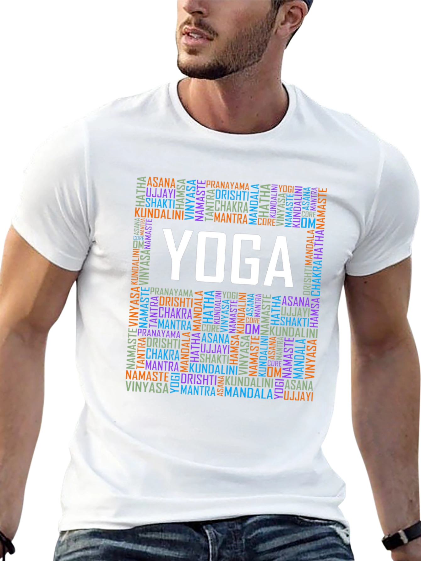 Black Yoga Word Art Graphic Tee - Asana Chakra Mantra Shirt view 13
