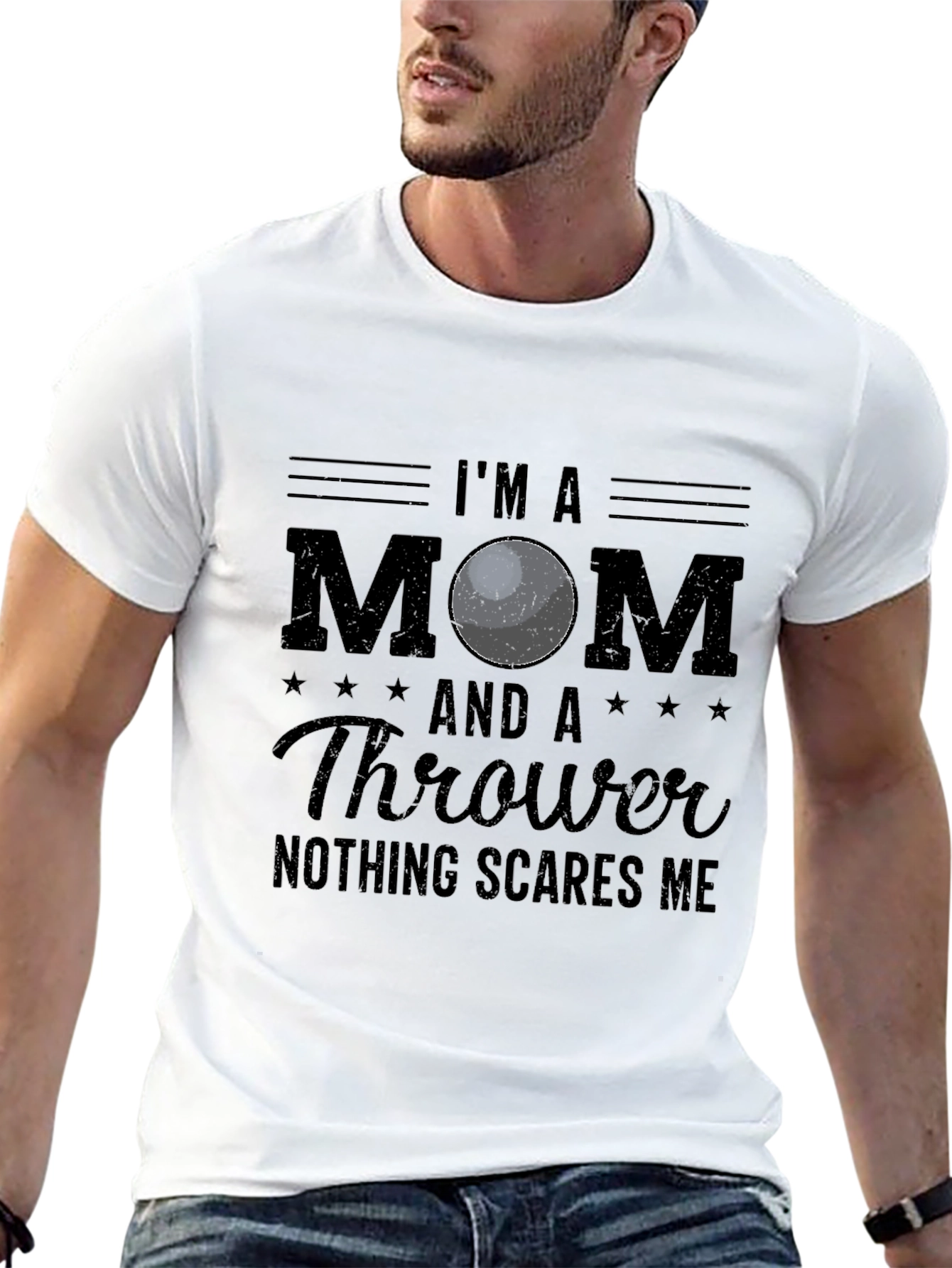 Black I'm a Mom & Thrower T-Shirt view 13