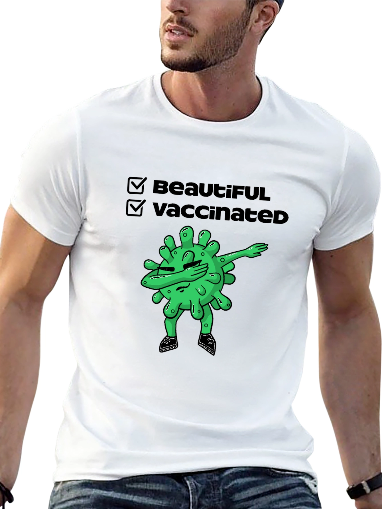 Black Beautiful & Vaccinated Cartoon Graphic T-Shirt view 13