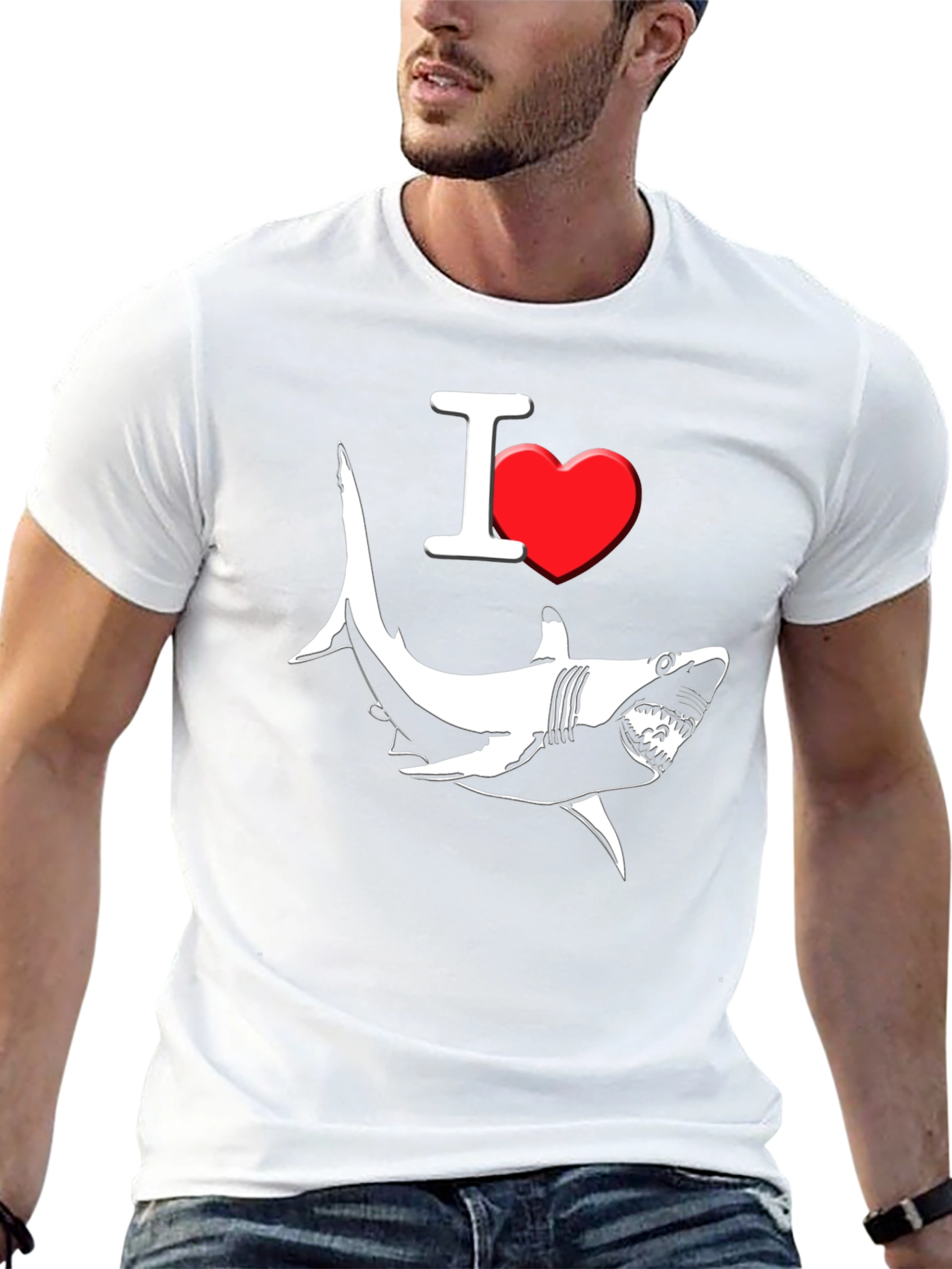Black I Love Sharks Graphic T-Shirt view 13