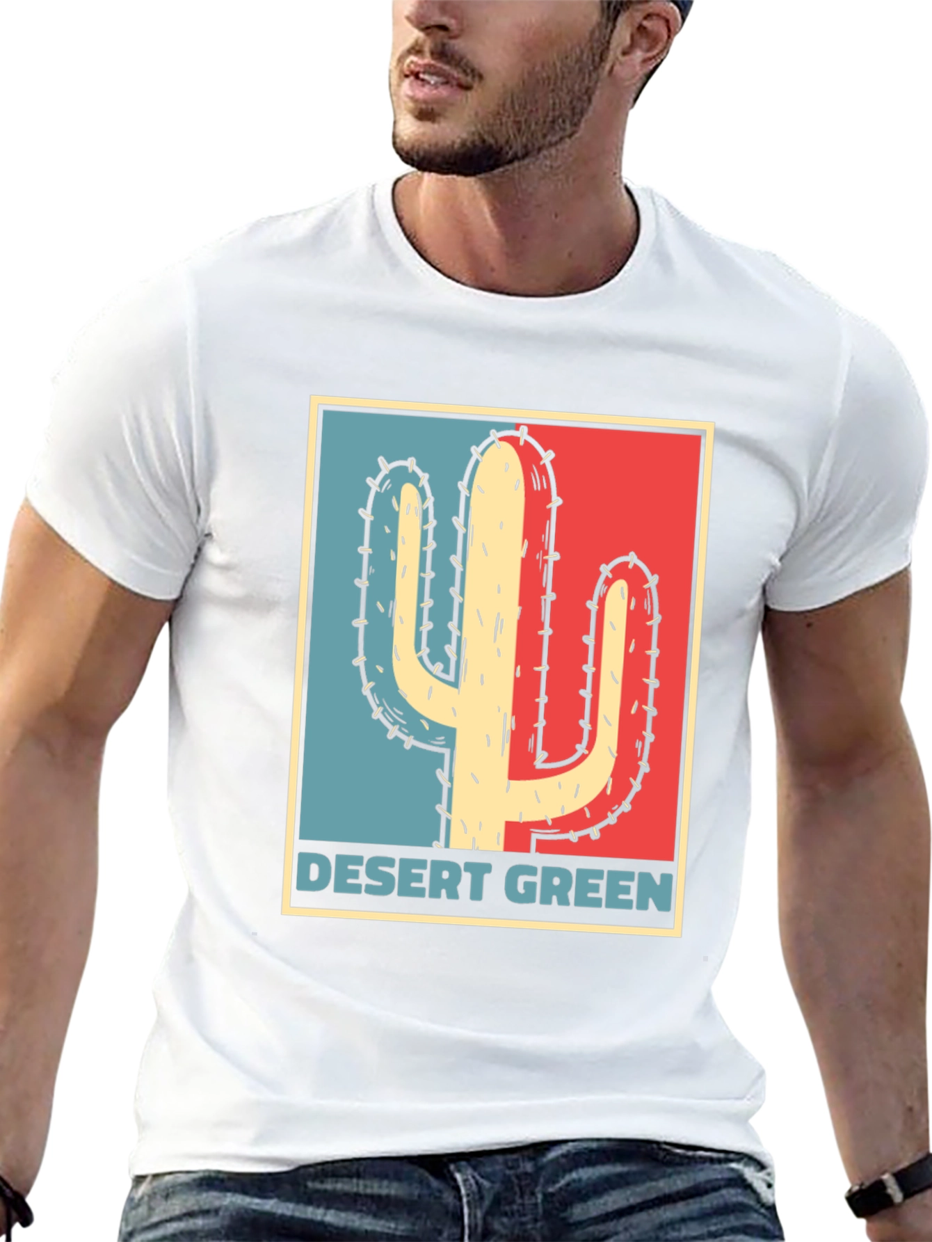 Black Desert Green Cactus T-Shirt - Retro Graphic Tee view 13