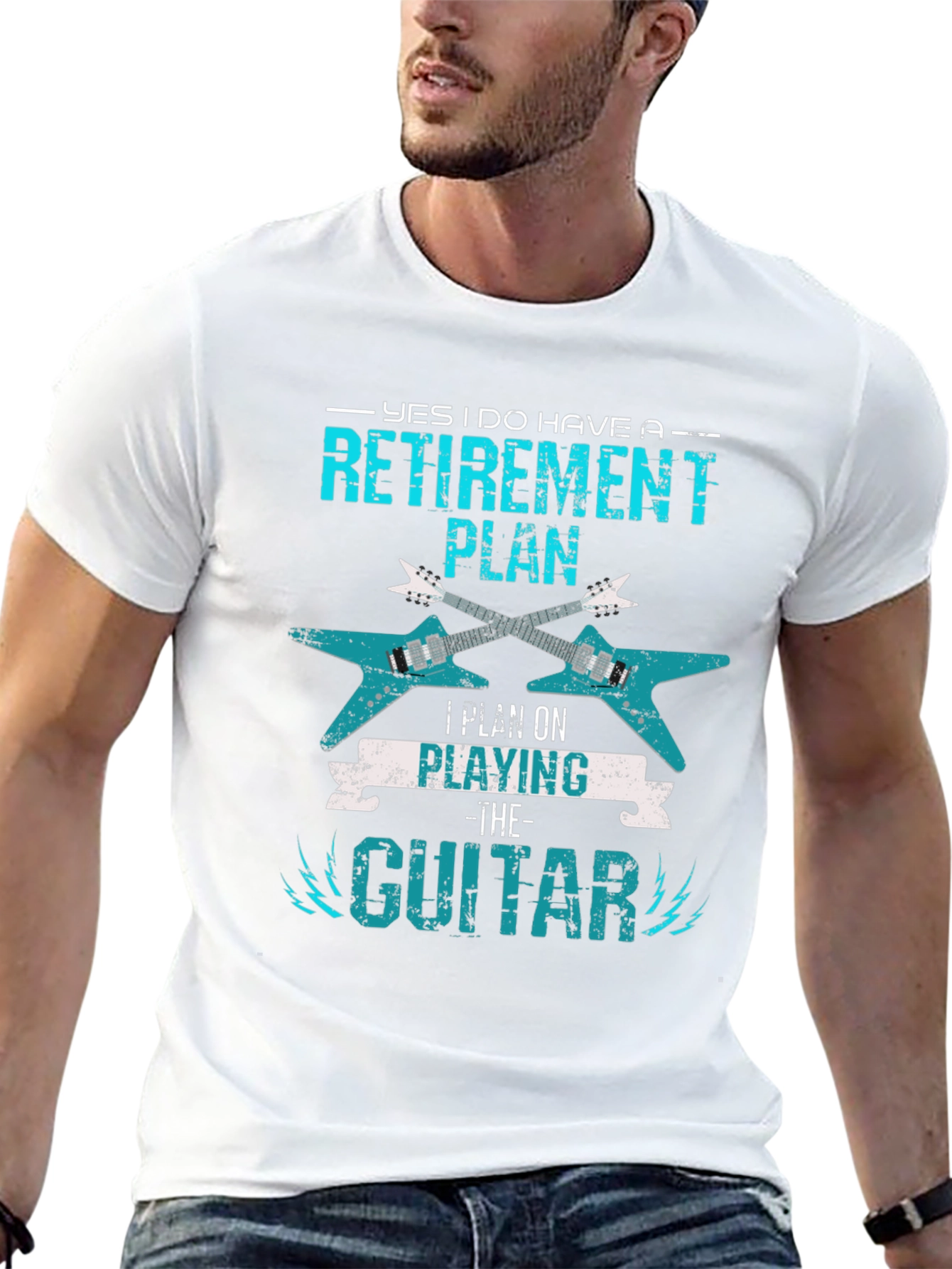 Black Retirement Guitar Player T-Shirt view 13
