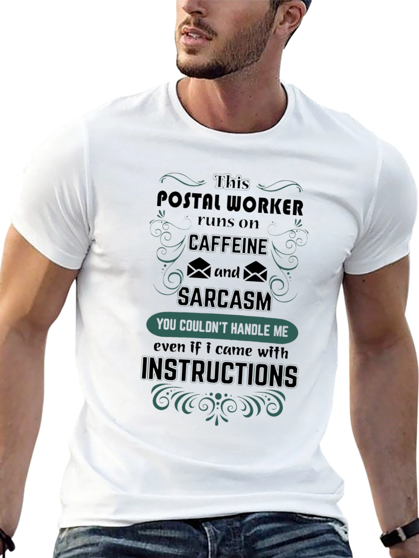 Black Postal Worker Caffeine Sarcasm Graphic Tee view 13