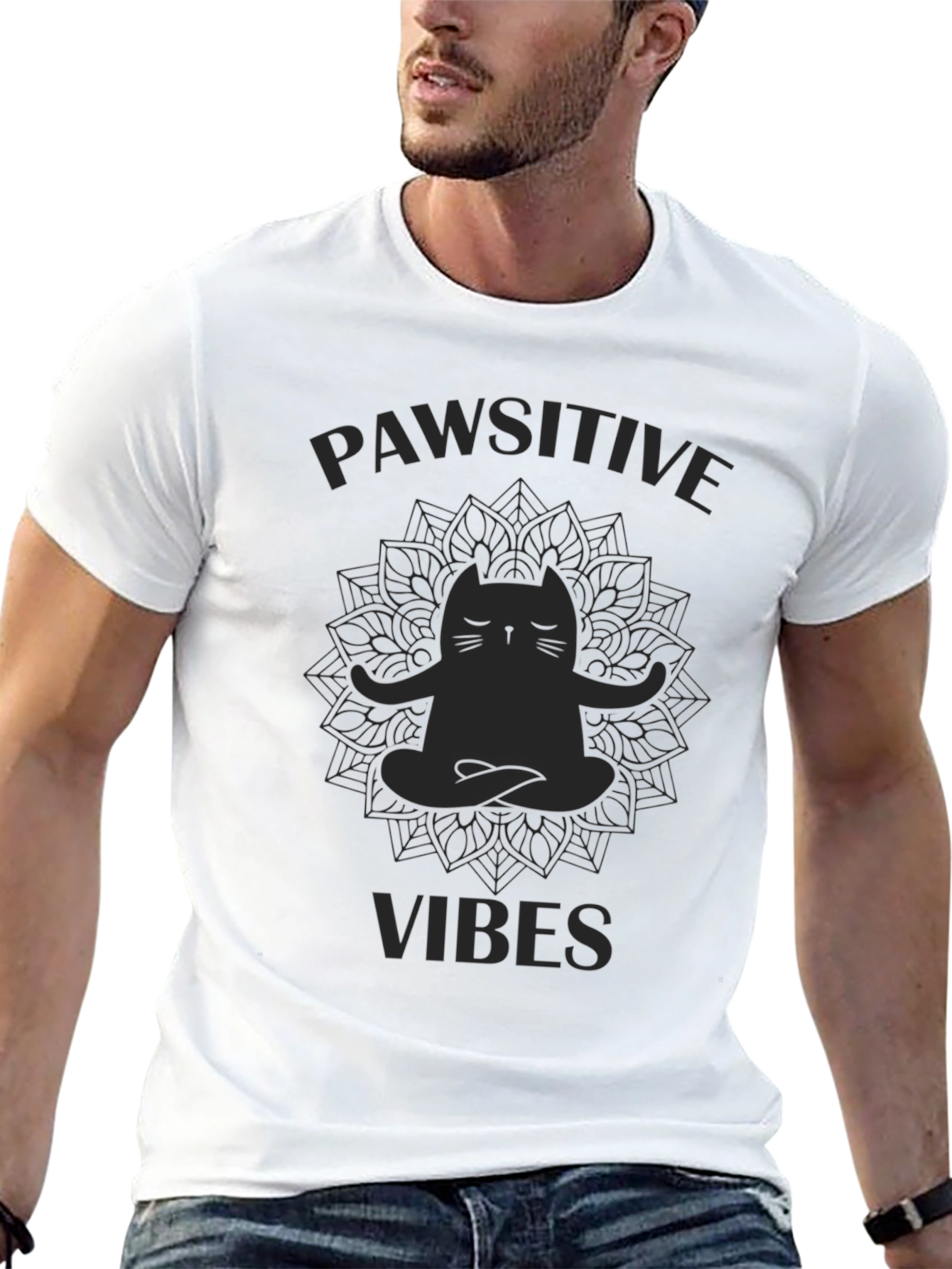 Black Pawsitive Vibes Cat Yoga T-Shirt view 13