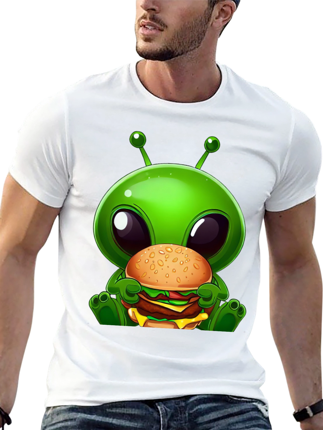 Black Alien Burger Graphic T-Shirt view 13