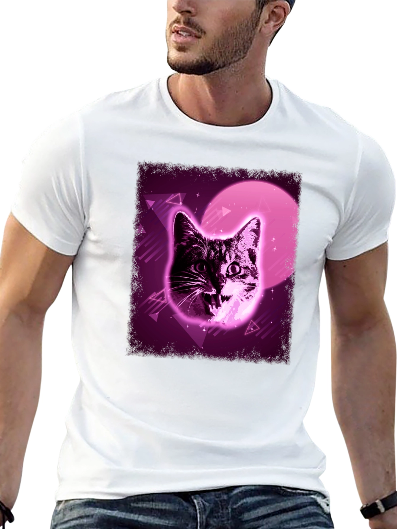 Black Retro Cat Graphic Tee - Vaporwave Style view 13