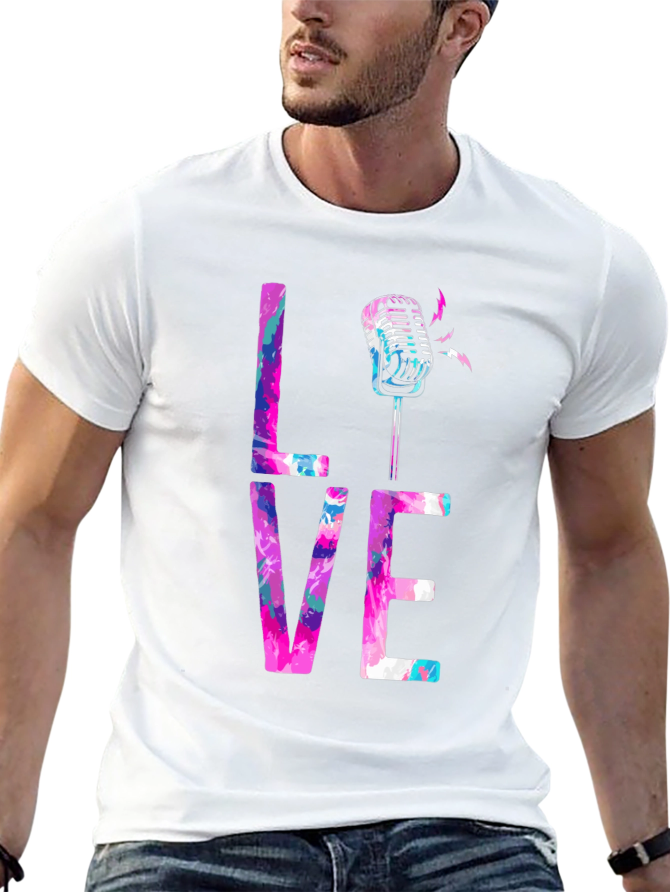 Black Colorful LOVE Microphone Graphic Tee view 13