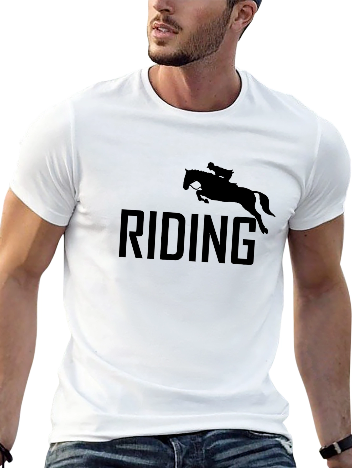 Black Riding Horse T-Shirt, Black Cotton Tee view 13