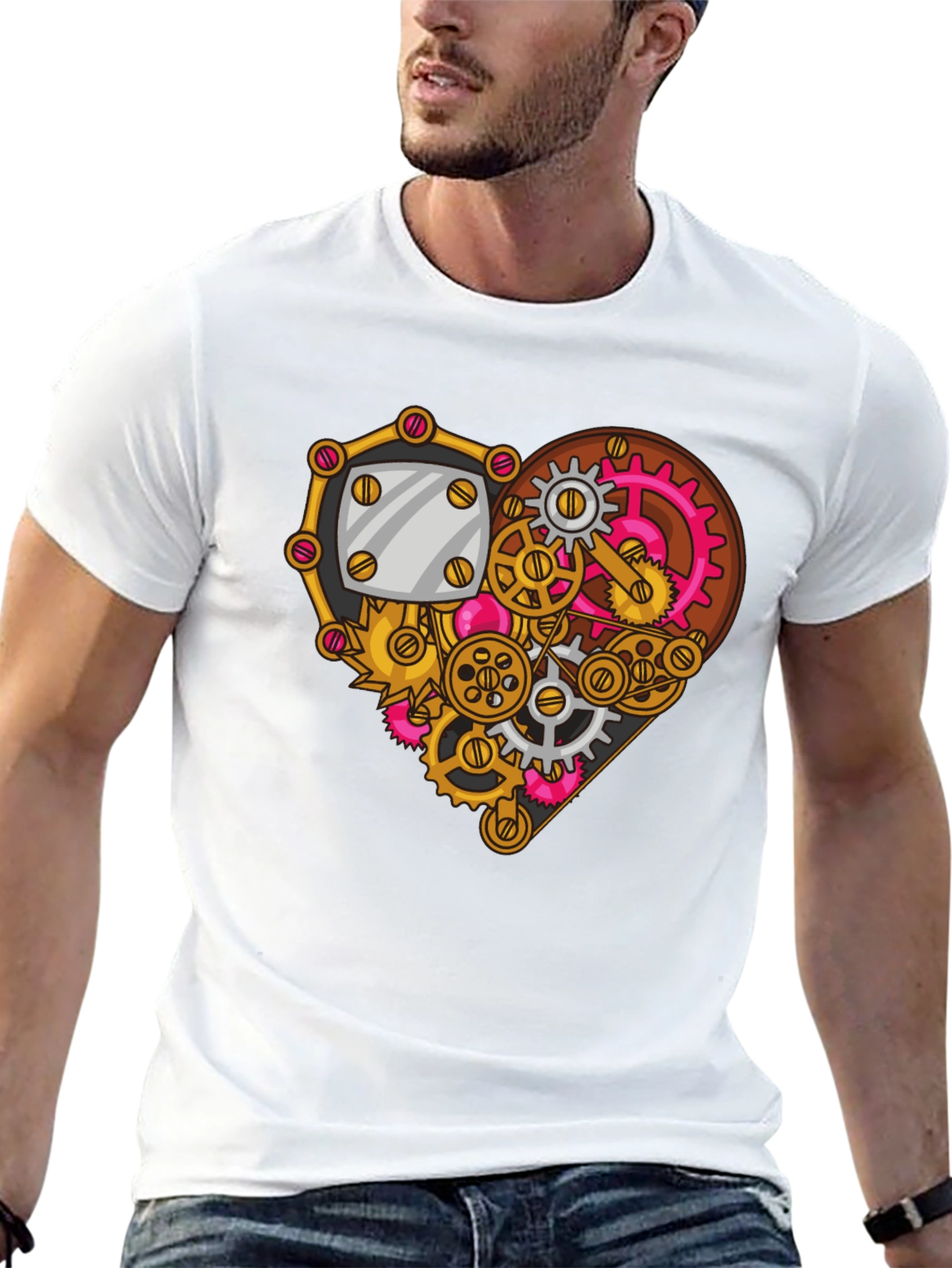 Black Steampunk Heart Gear Graphic Tee - Unique Design view 13