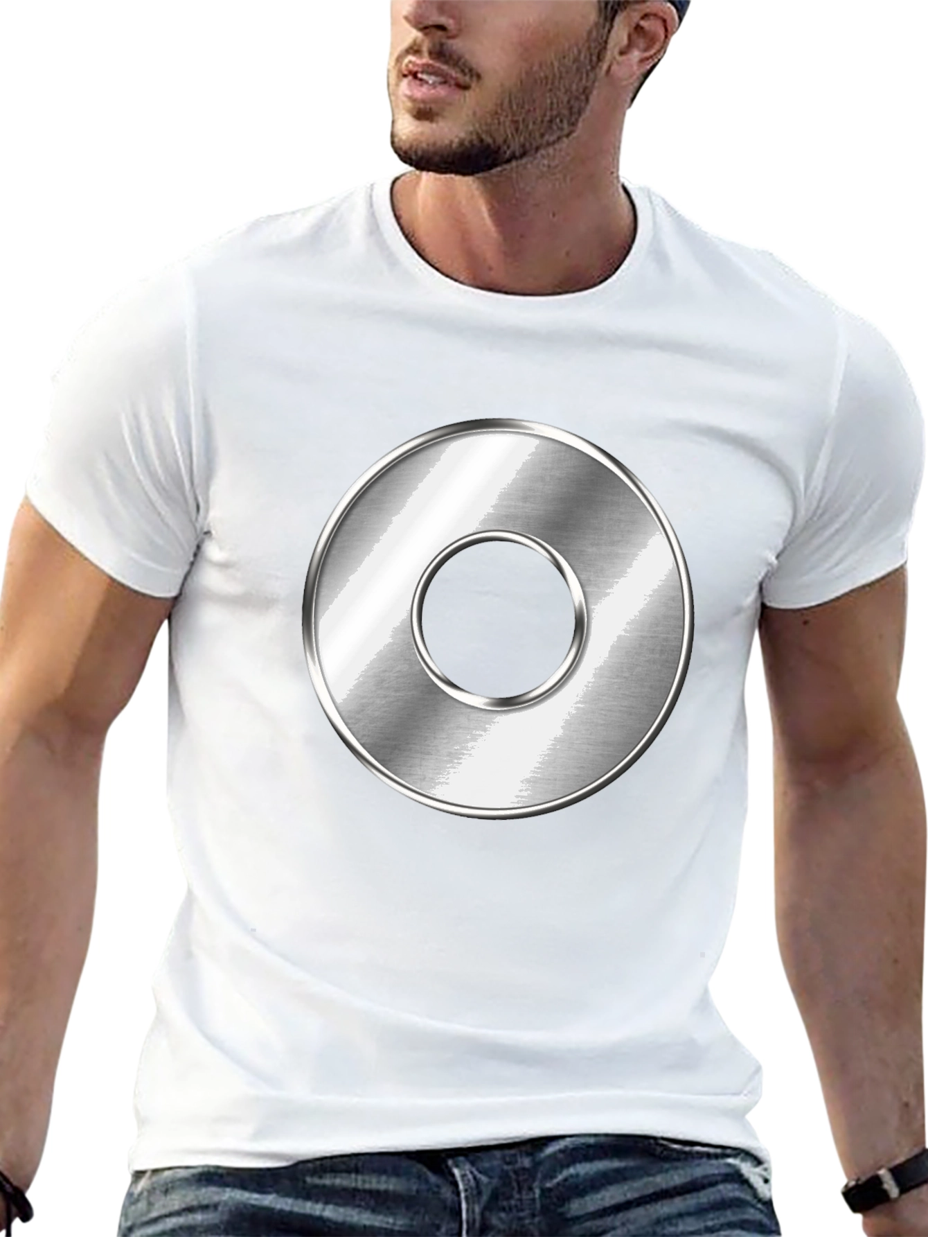 Black Men's Black T-Shirt with Metallic Circle Design view 13