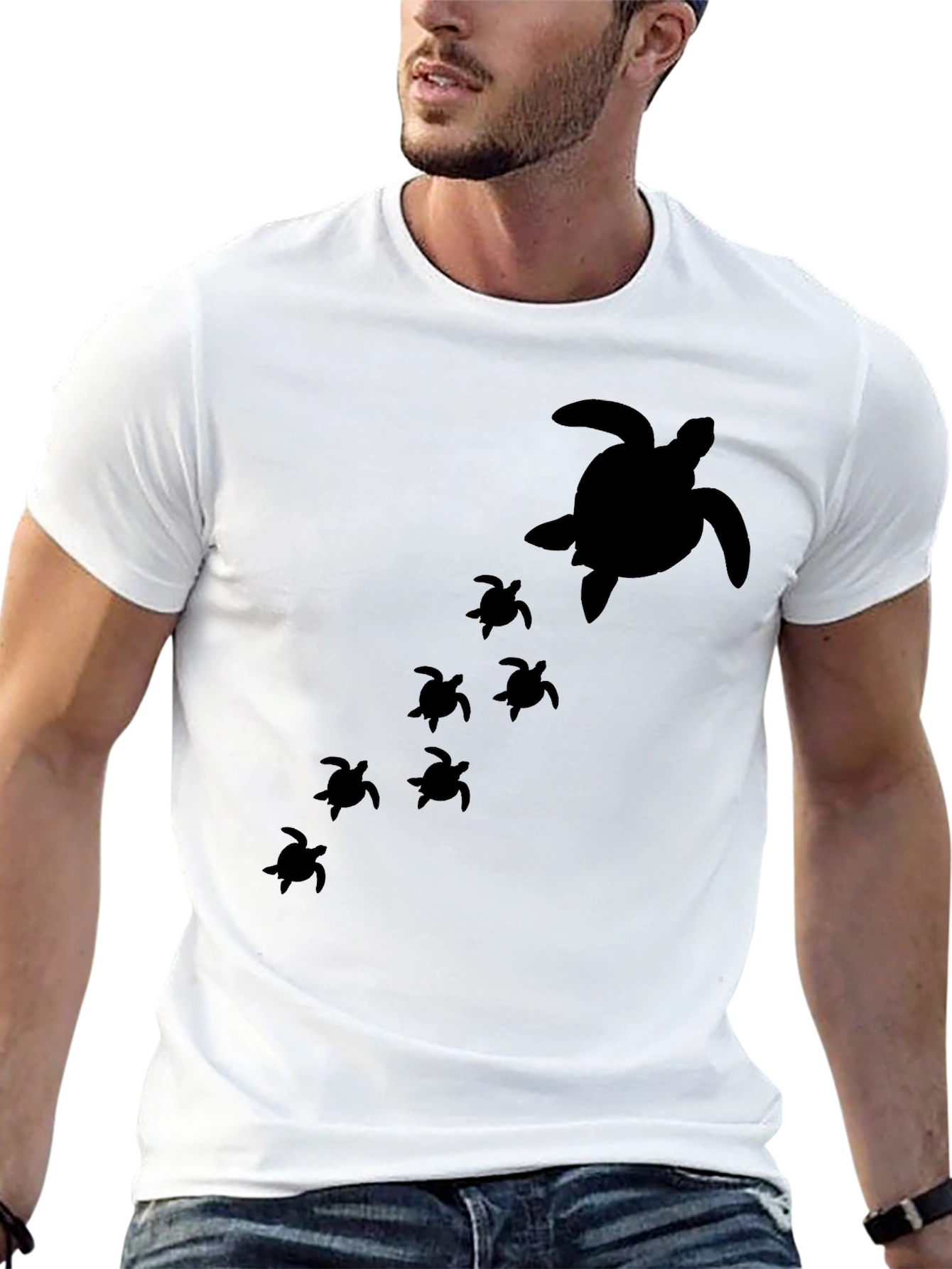Black Turtle Family Graphic Tee - Black Cotton T-Shirt view 13