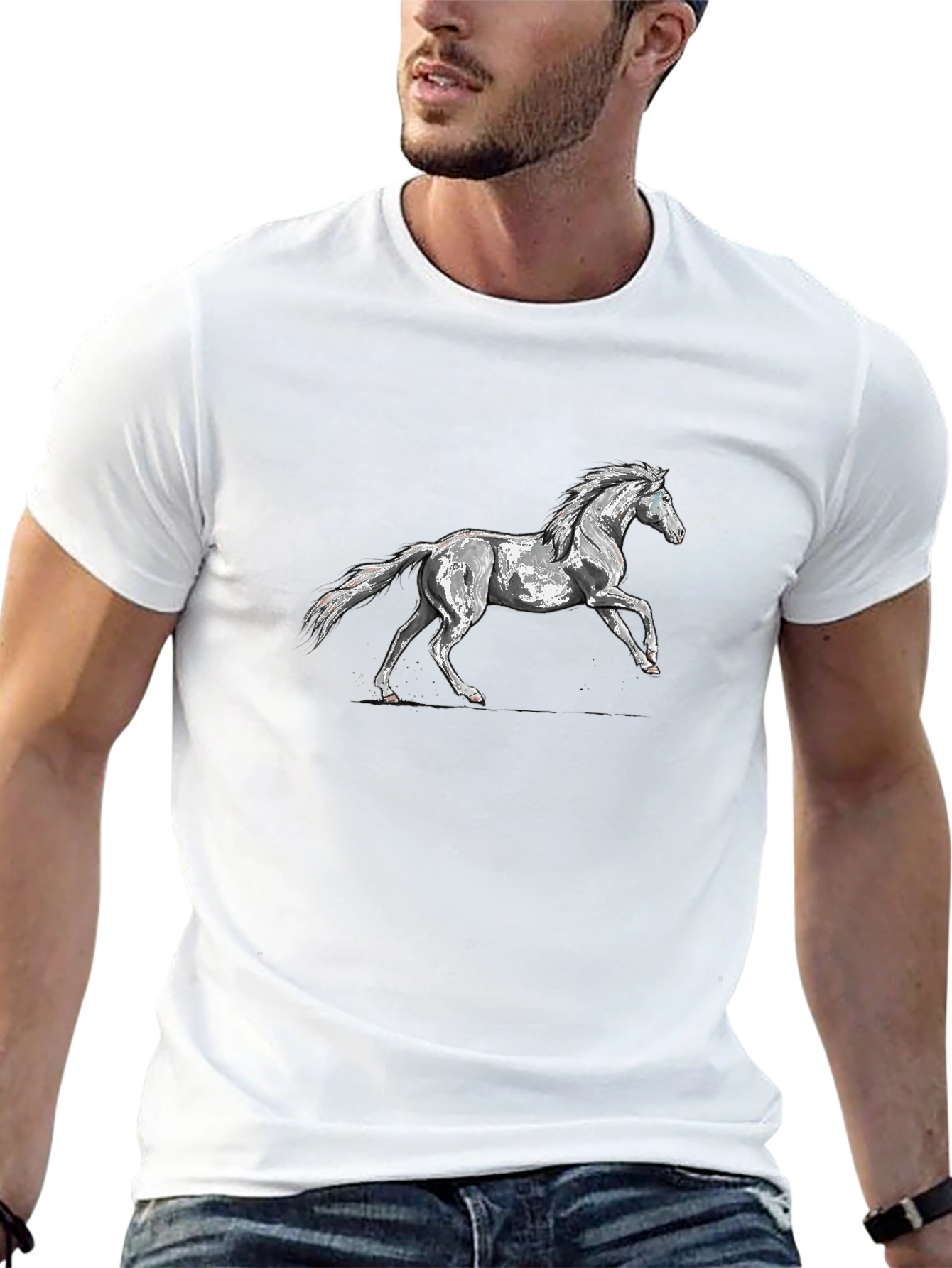Black Black T-Shirt with Horse Graphic view 13
