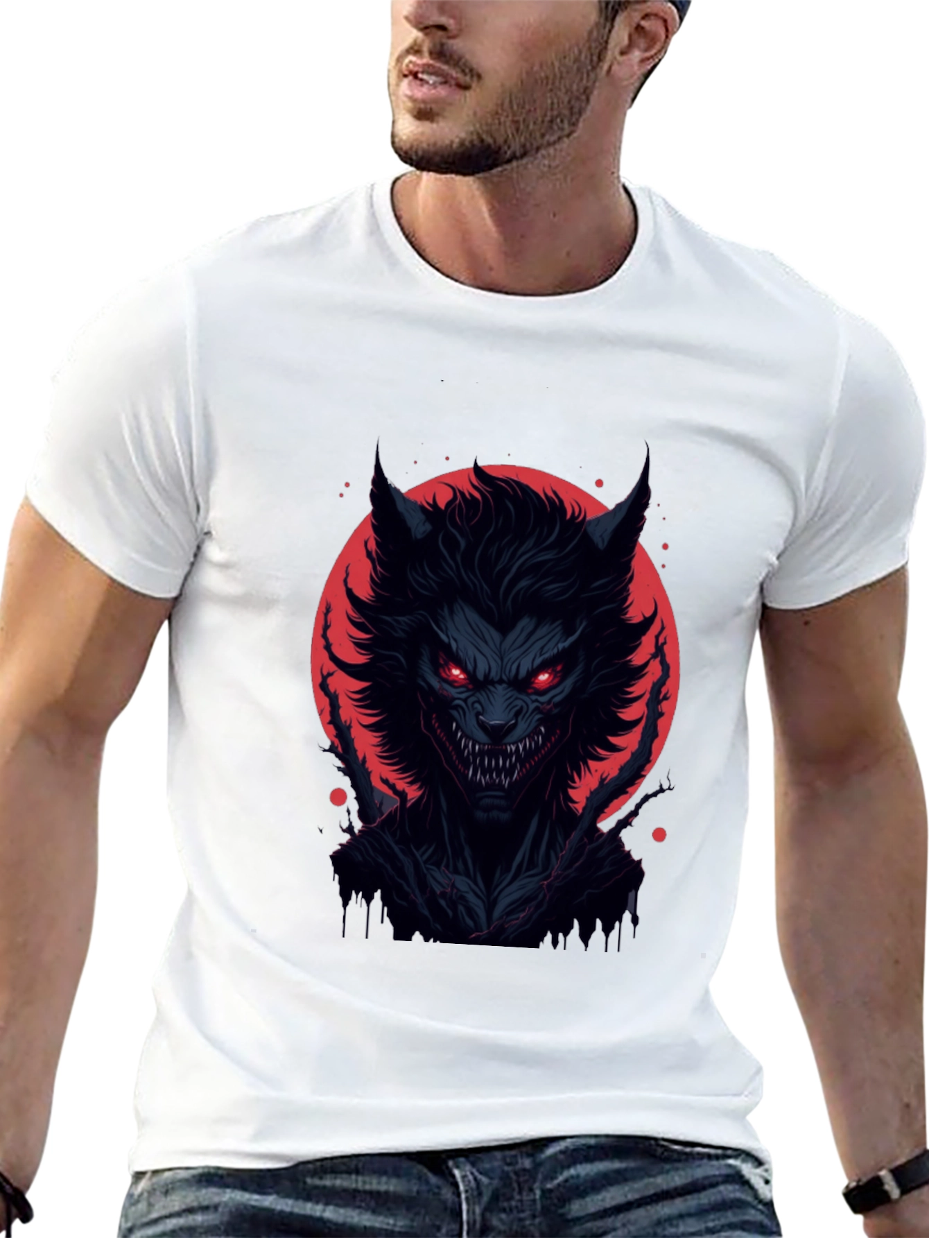Black Men's Black Werewolf Graphic Tee - Horror Style view 13