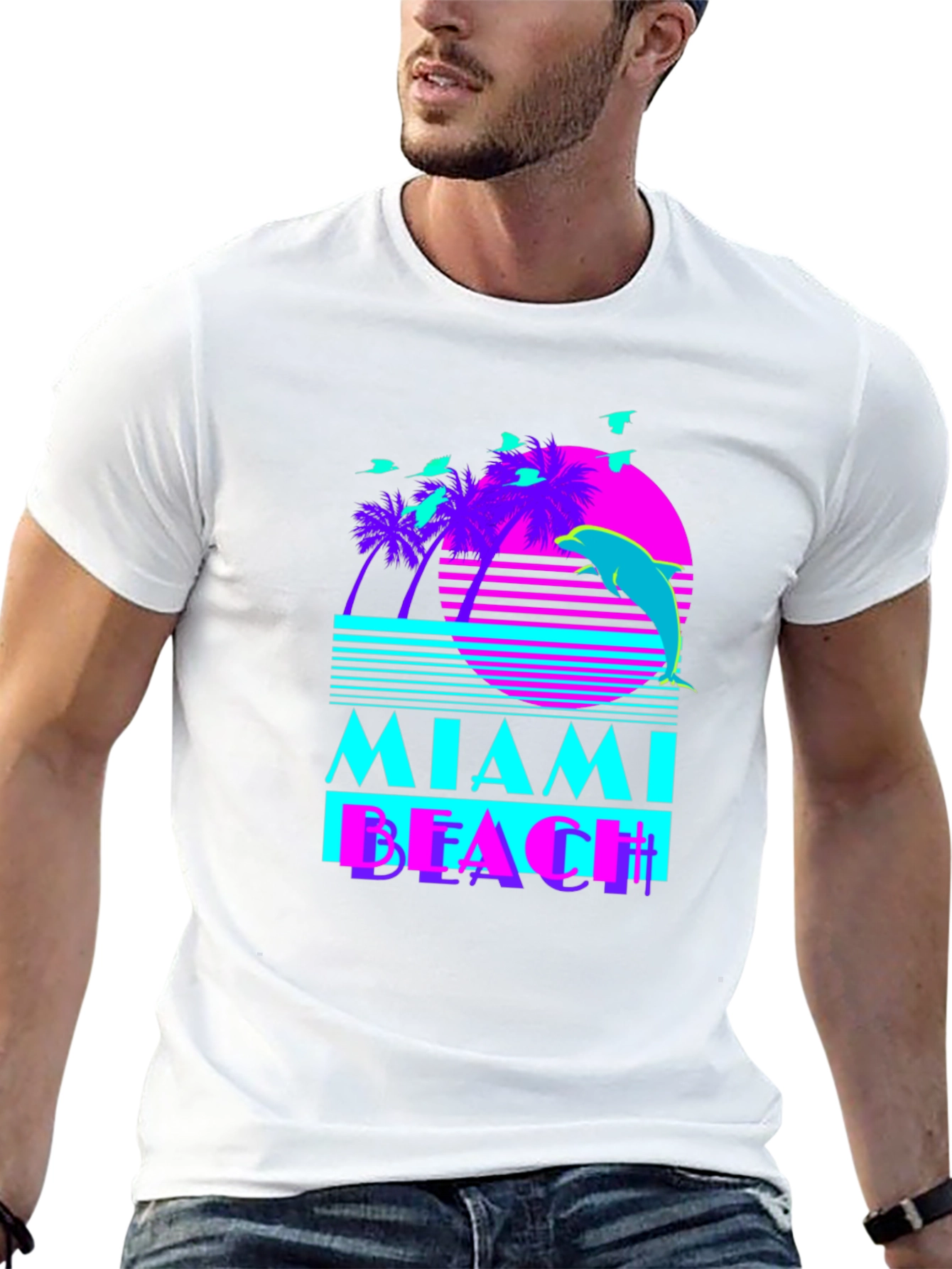 Black Miami Beach Retro T-Shirt view 13