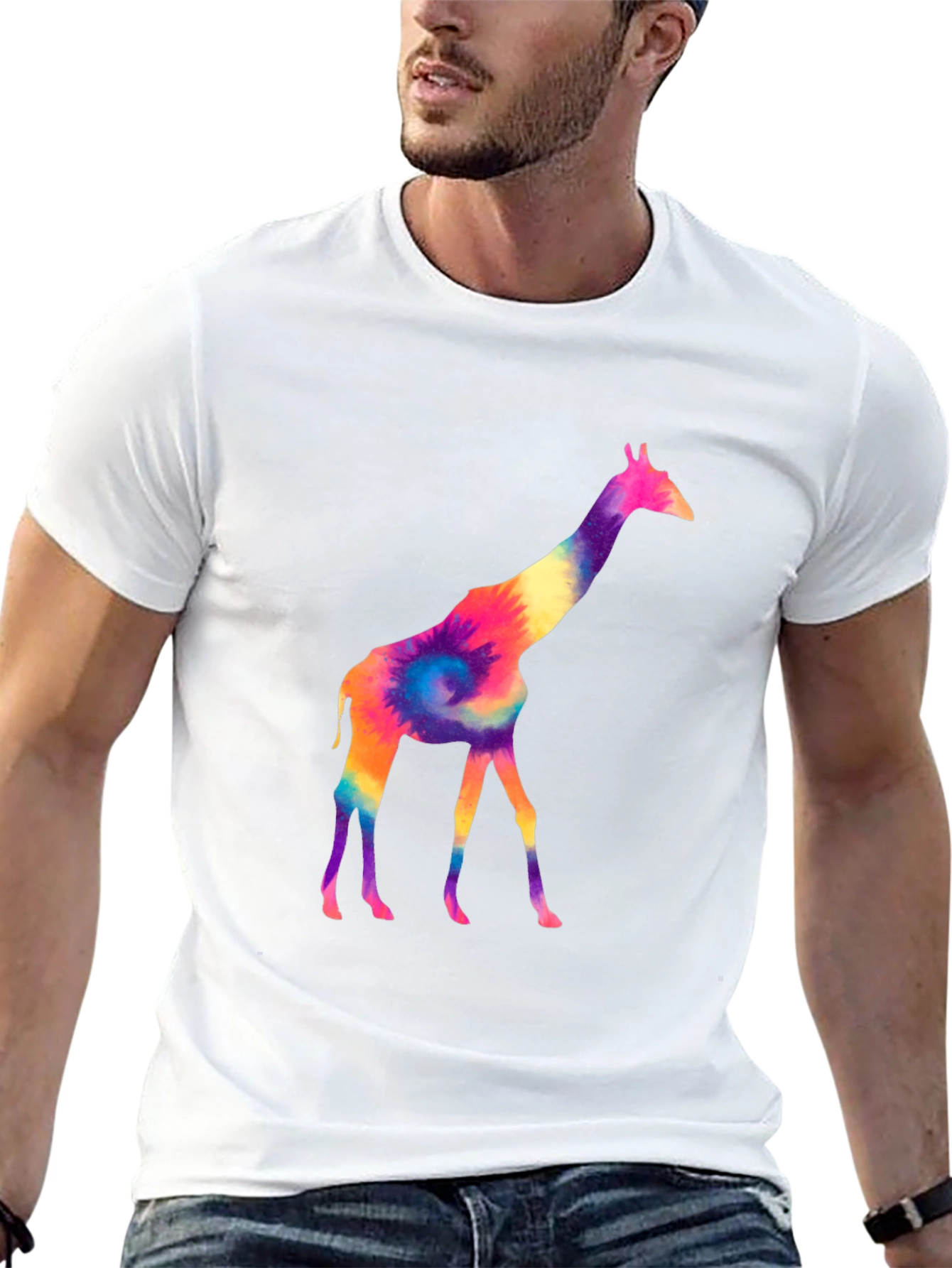 Black Colorful Giraffe Tie Dye Graphic Tee - Black view 13