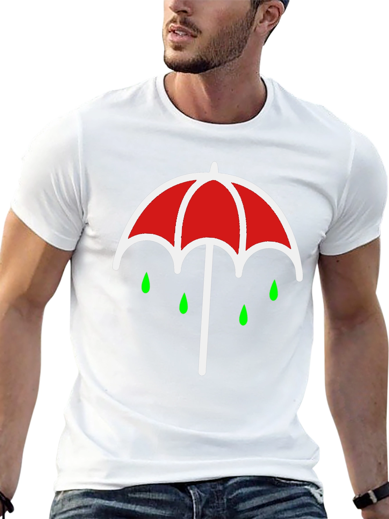 Black Umbrella Rain Drop Graphic T-Shirt - Black view 13