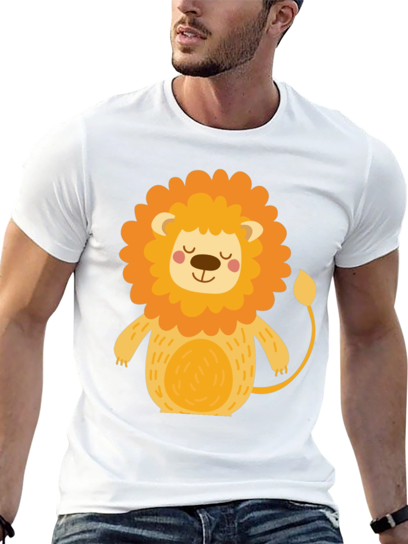 Black Cute Cartoon Lion Black T-Shirt view 13