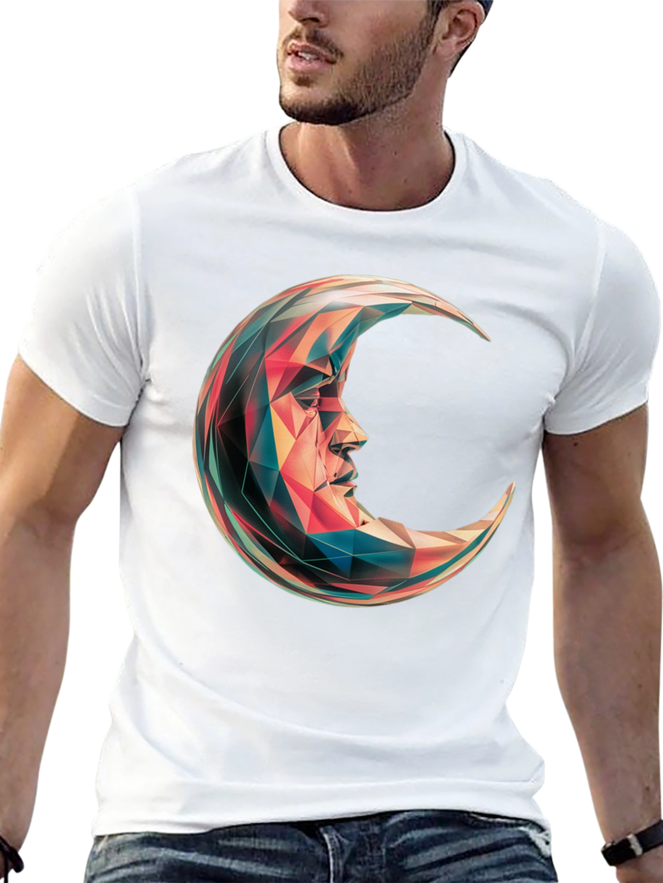 Black Geometric Crescent Moon Graphic T-Shirt - Black view 13