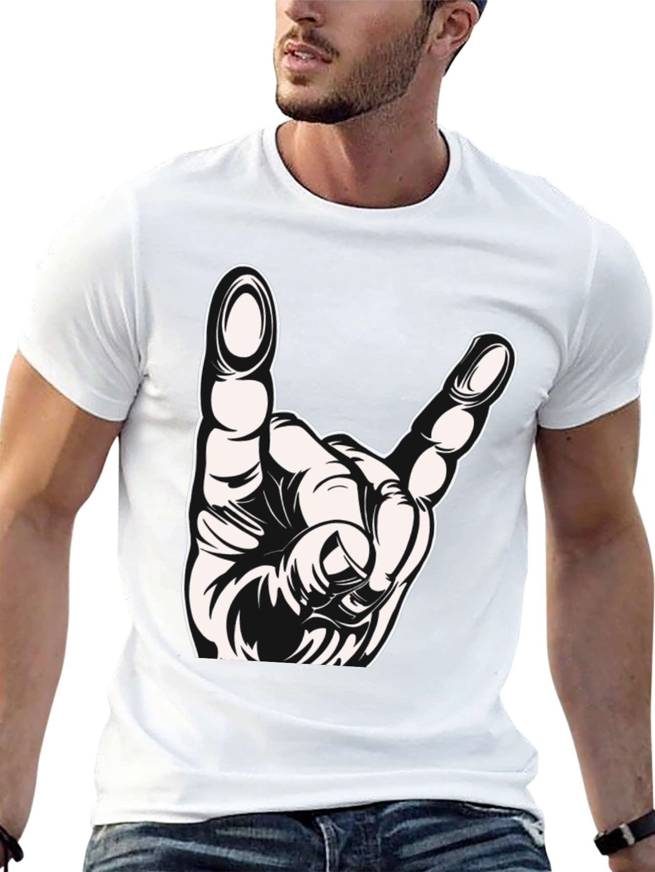 Black Rock On Hand Gesture Graphic T-Shirt view 13