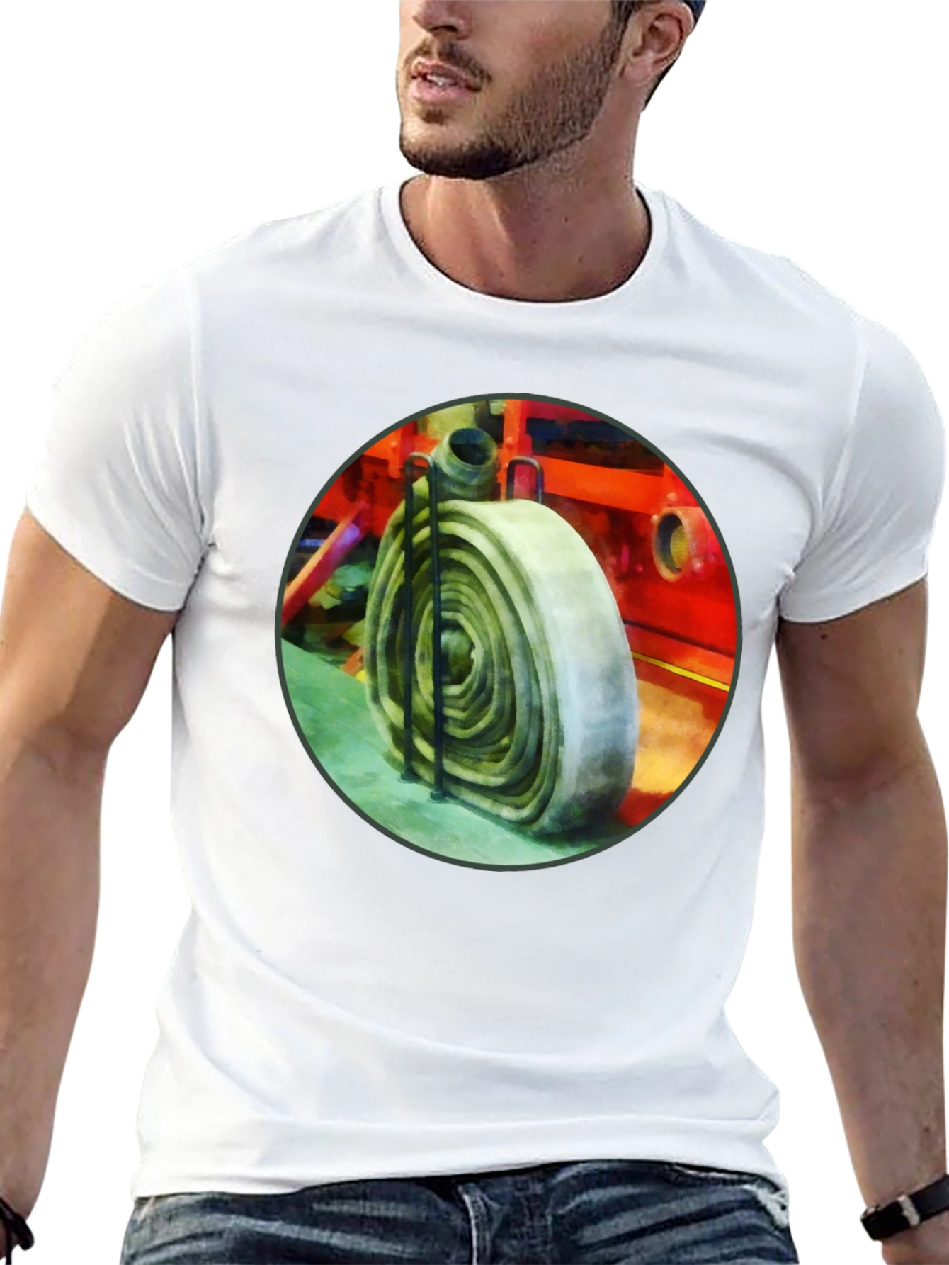 Black Fire Hose Graphic Tee - Black Cotton Crew Neck view 13