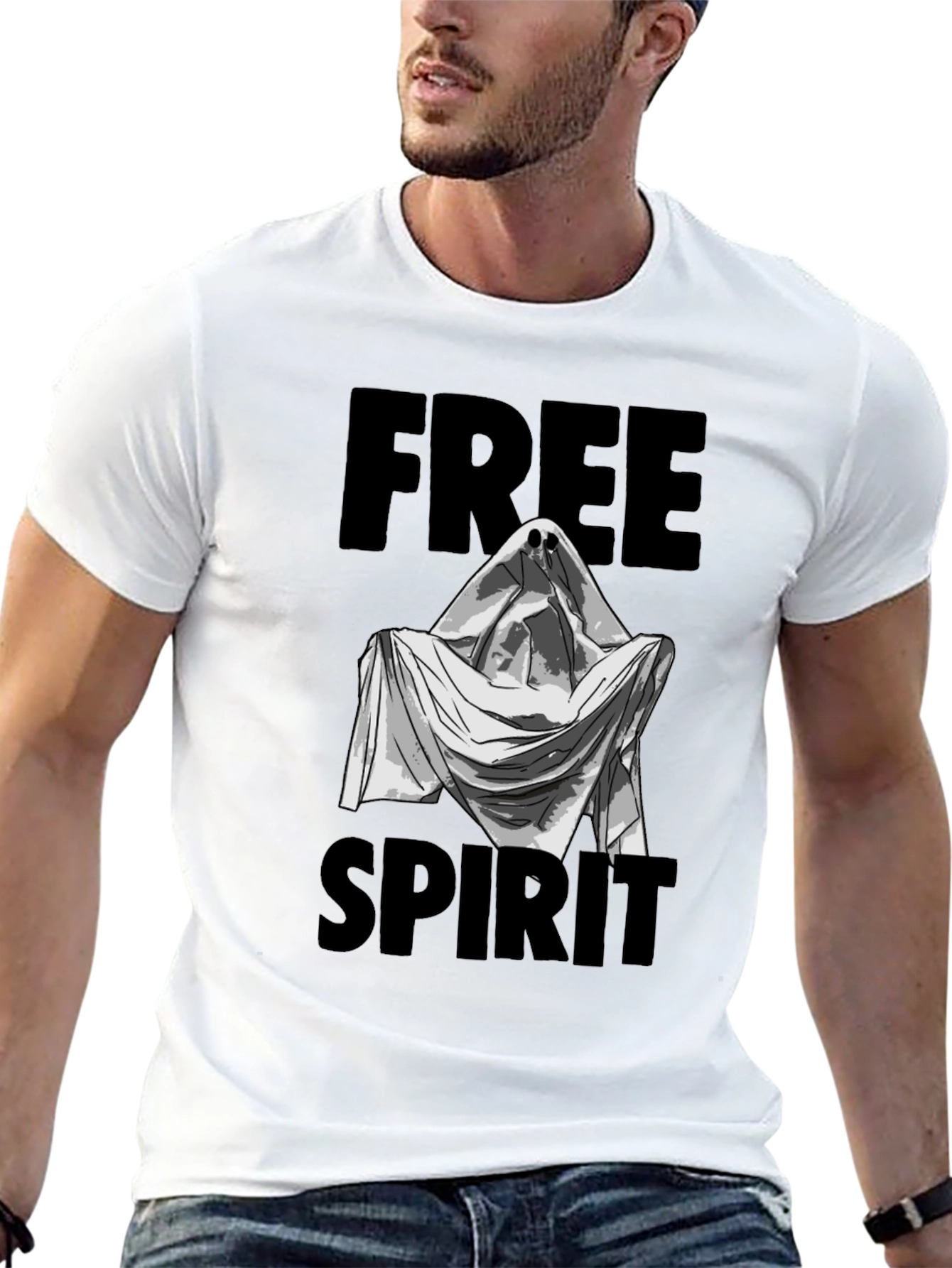 Black Free Spirit Ghost Graphic T-Shirt - Black view 13