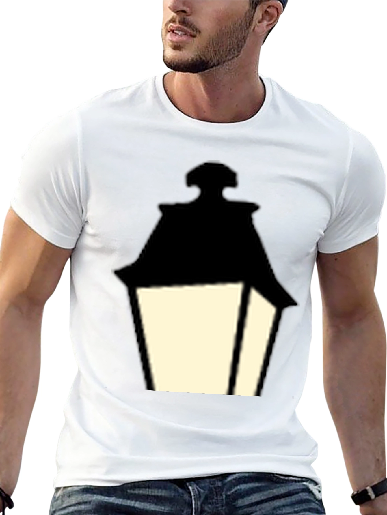 Black Vintage Lantern Graphic Black T-Shirt view 13