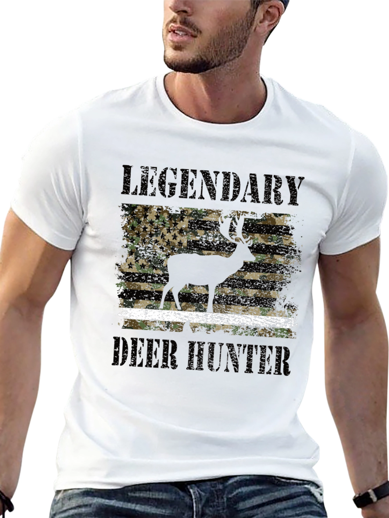 Black Legendary Deer Hunter Camo Flag Graphic Tee view 13